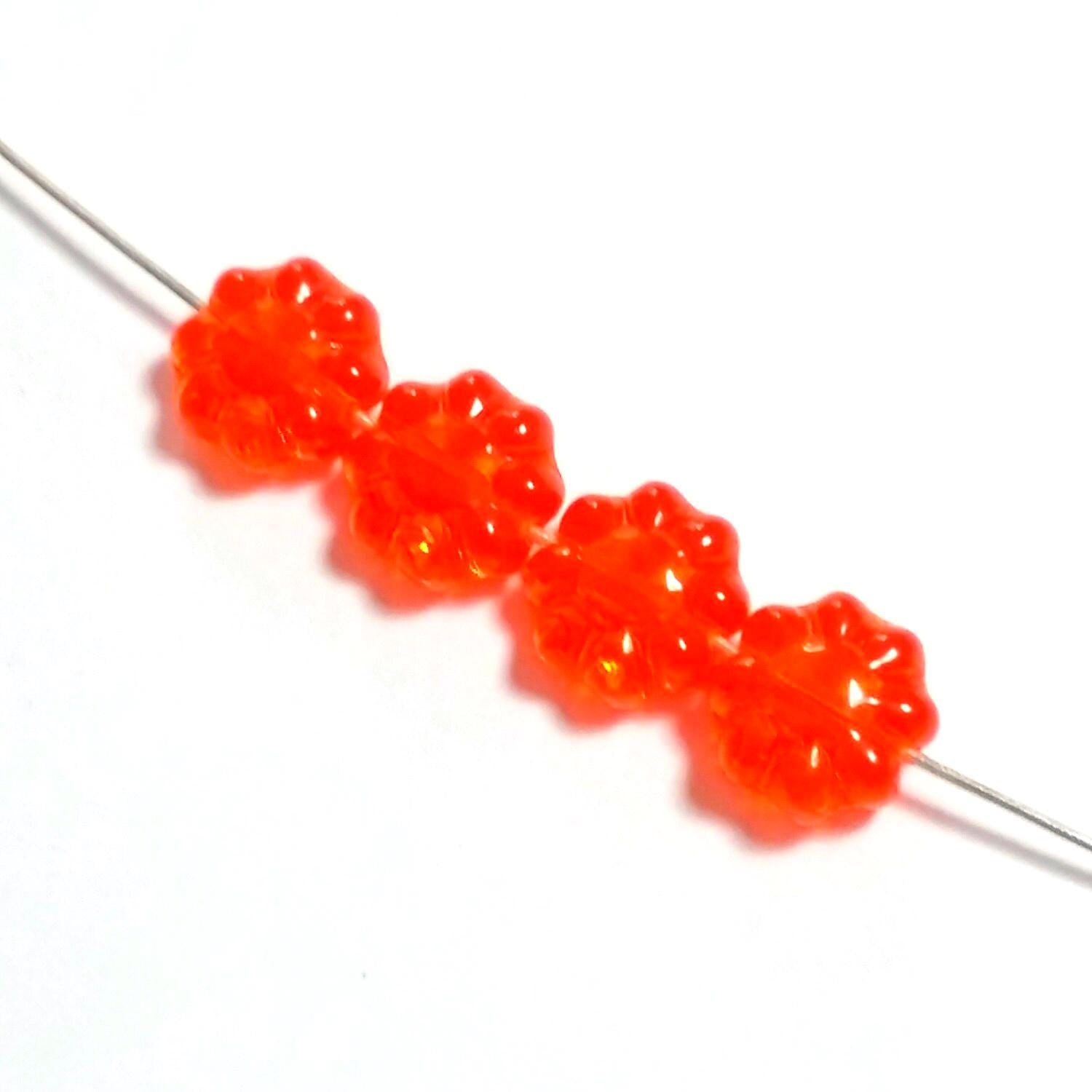 Hawaiian Flower Orange Czech Glass 9mm - 10pcs