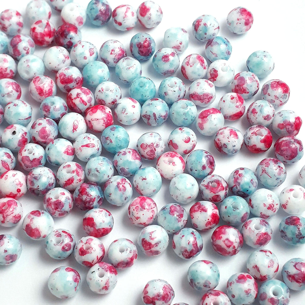 White, Blue & Pink Mottled Czech Glass Round 5mm - 40pcs