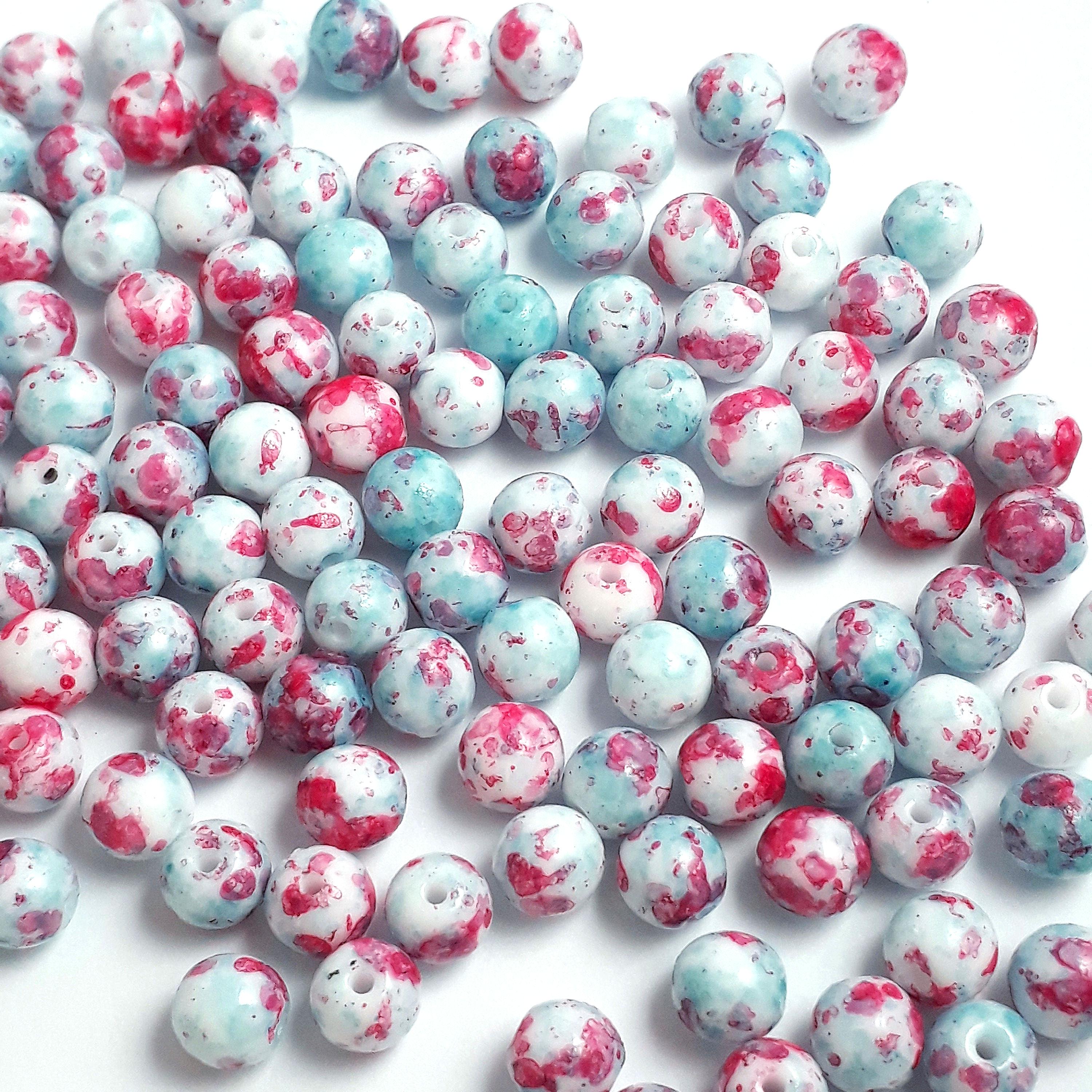White, Blue & Pink Mottled Czech Glass Round 5mm - 40pcs