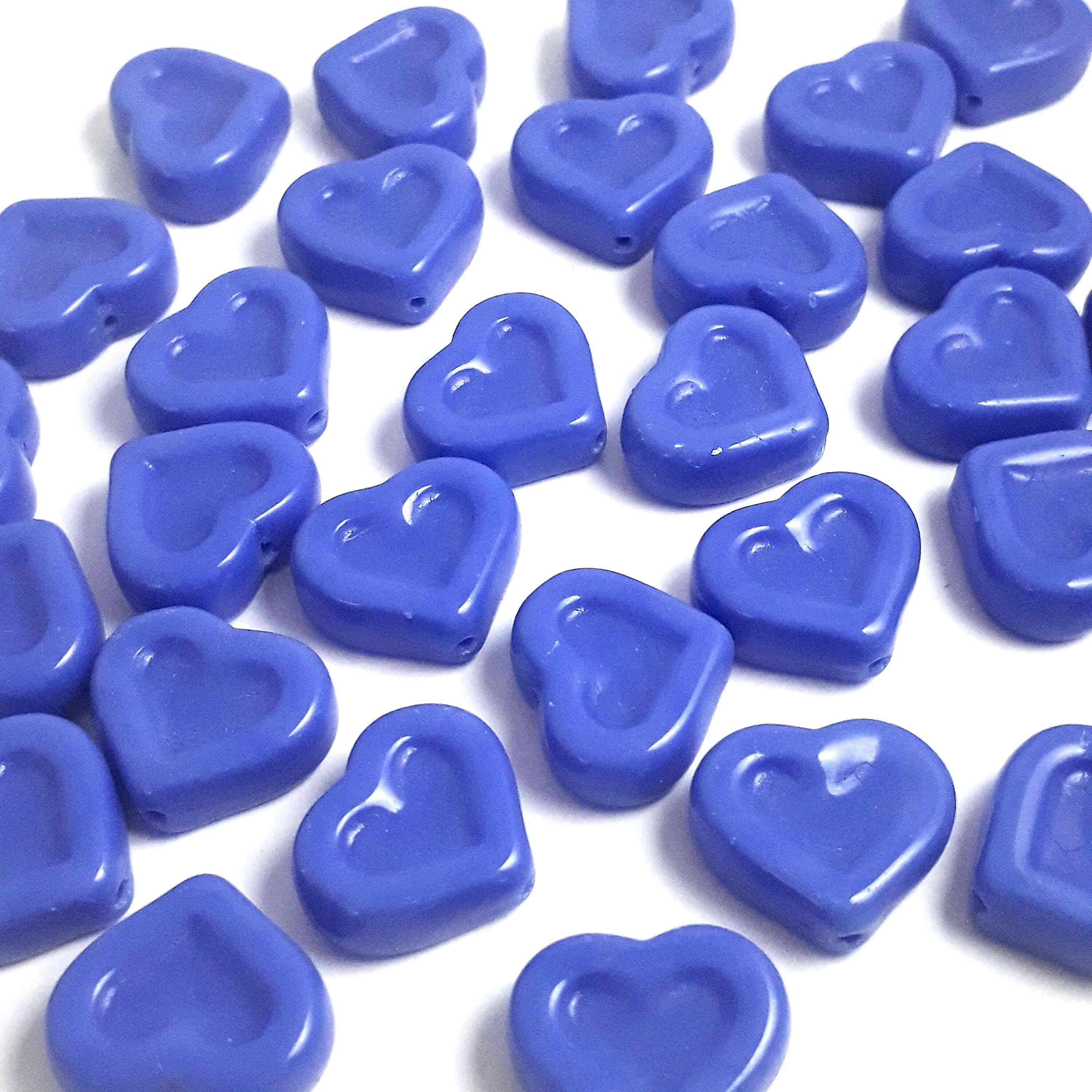 Blue Chunky Heart Czech Glass 14x12mm - 6pcs