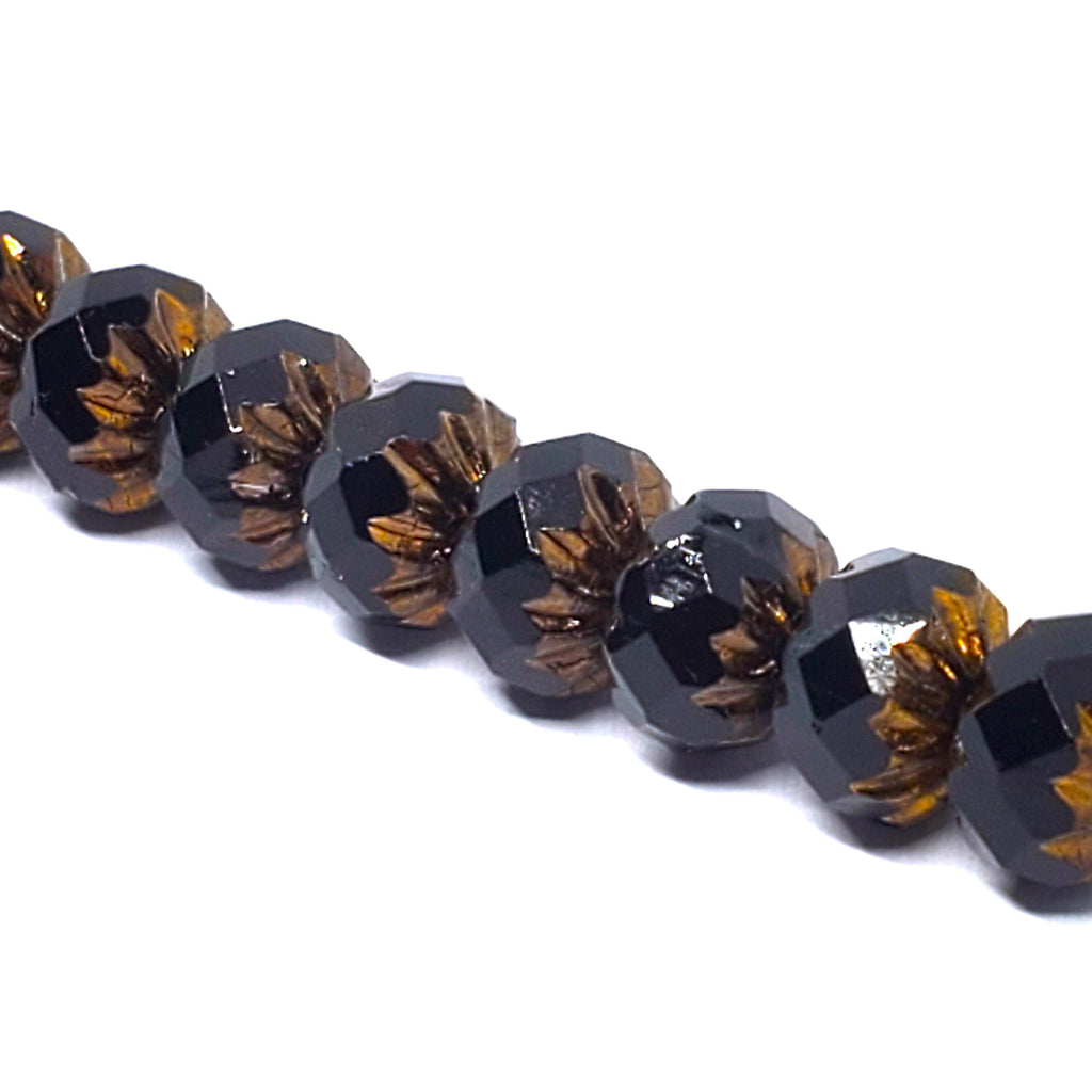 Black & Copper Czech Glass Rondelle 10x7mm - 6pcs
