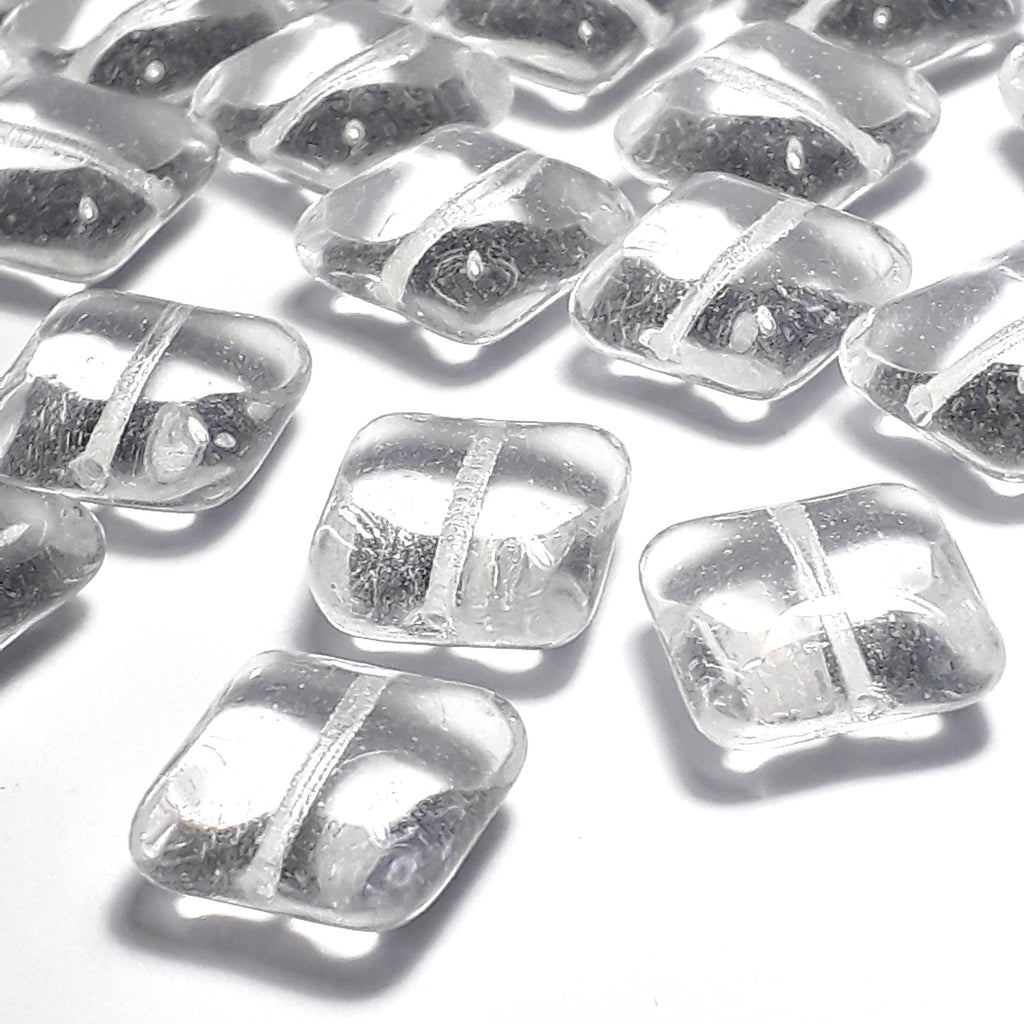 Clear Puffed Square Czech Glass 14mm - 10pcs