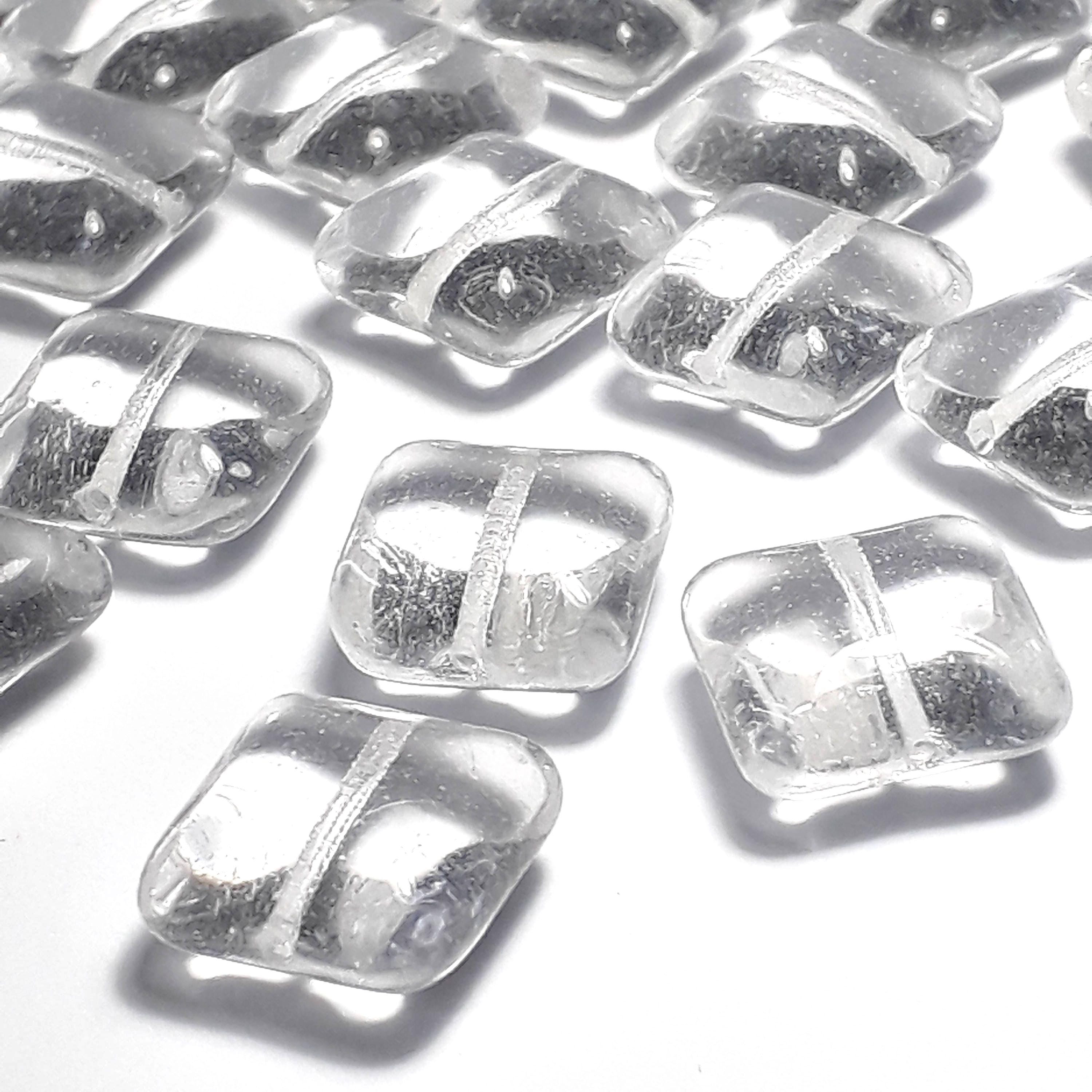 Clear Puffed Square Czech Glass 14mm - 10pcs