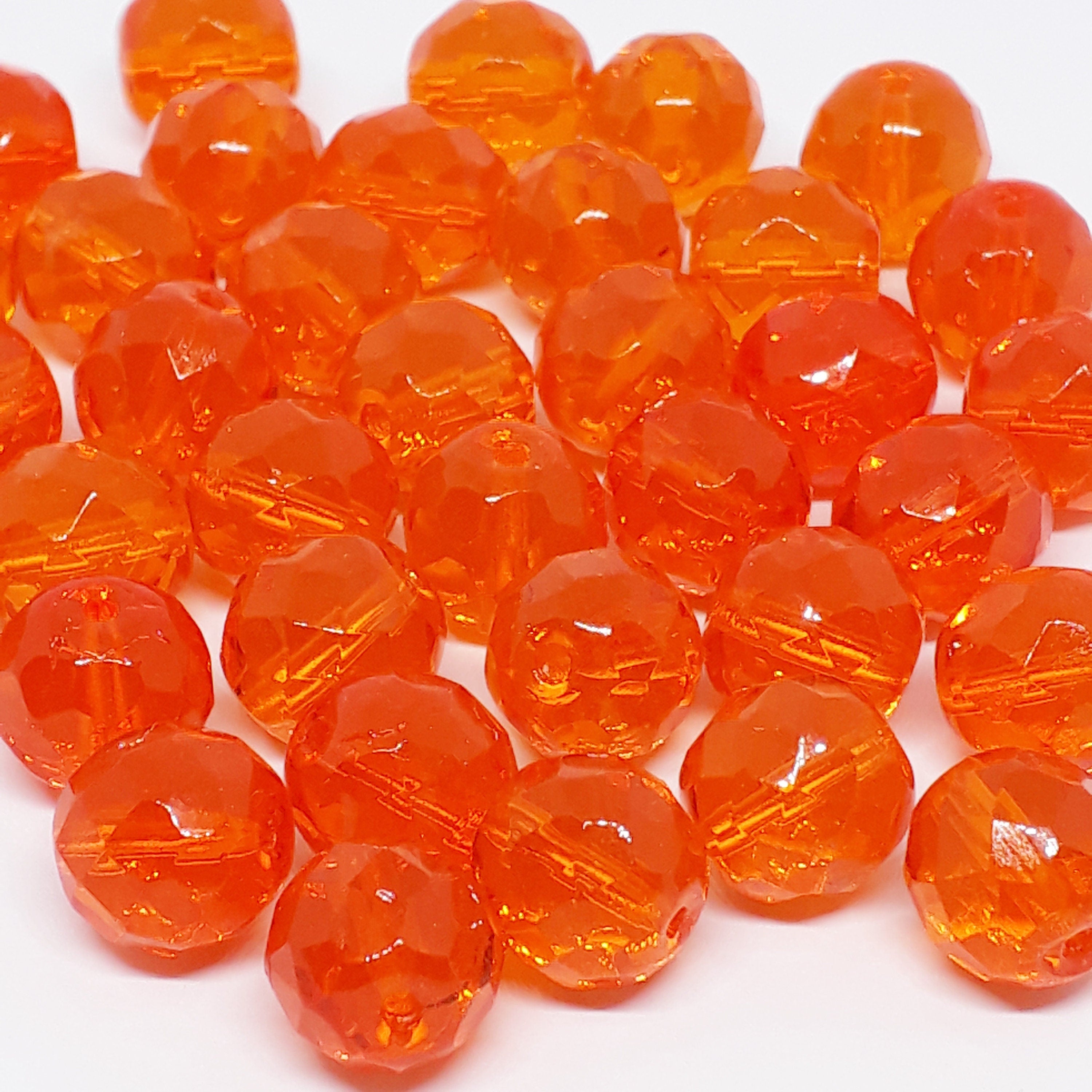 Orange Faceted Czech Glass Round 10x9mm - 10pcs