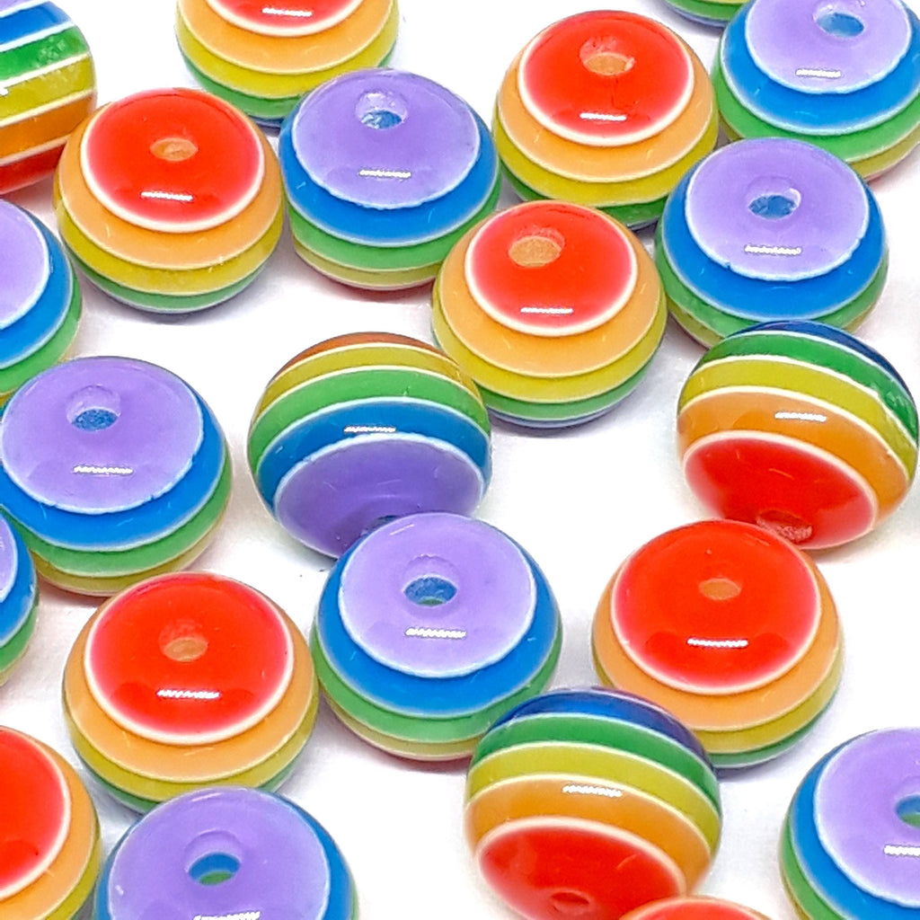 Rainbow Striped Acrylic Round 10mm - 20pcs