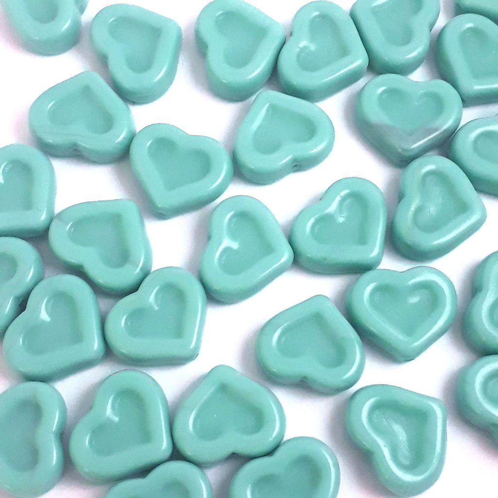 Light Turquoise Heart Czech Glass 14x12mm - 6pcs