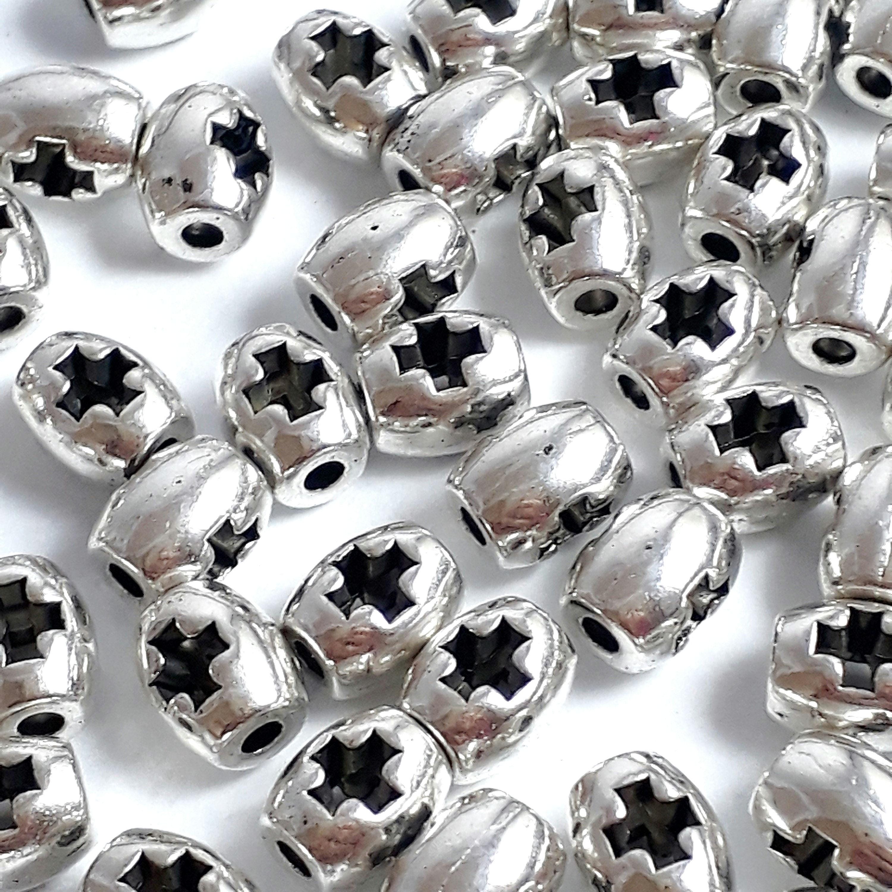 Oval Hollow Cross Antique Silver 6x5mm - 20pcs