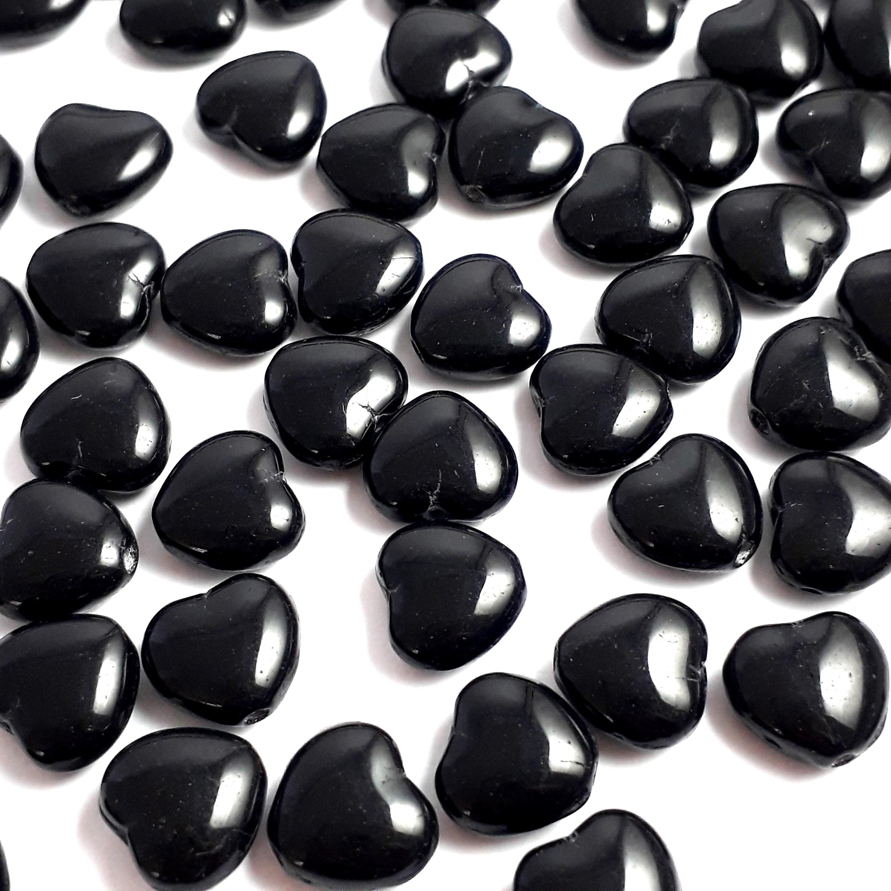 Opaque Black Czech Glass Heart 8mm - 30pcs