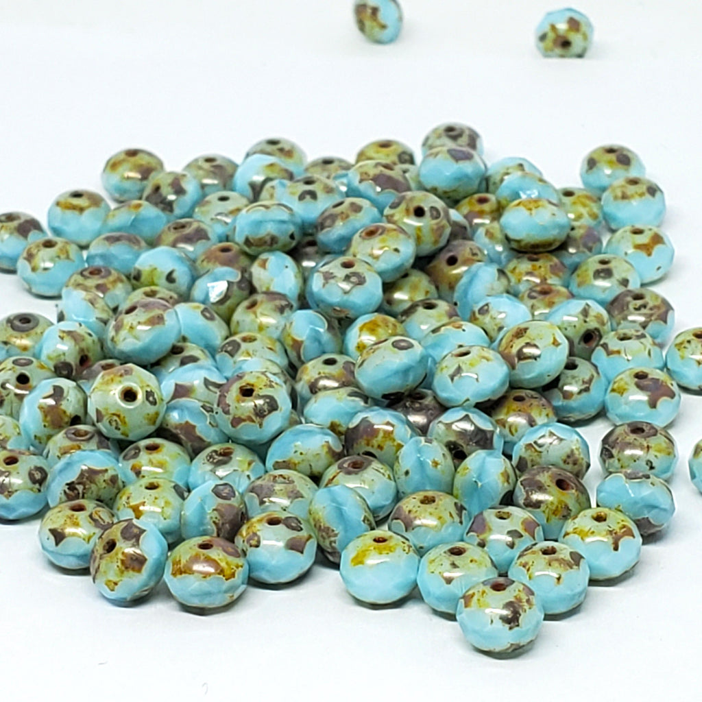 Light Blue Czech Glass Faceted Rondelle 7x5mm - 10pcs