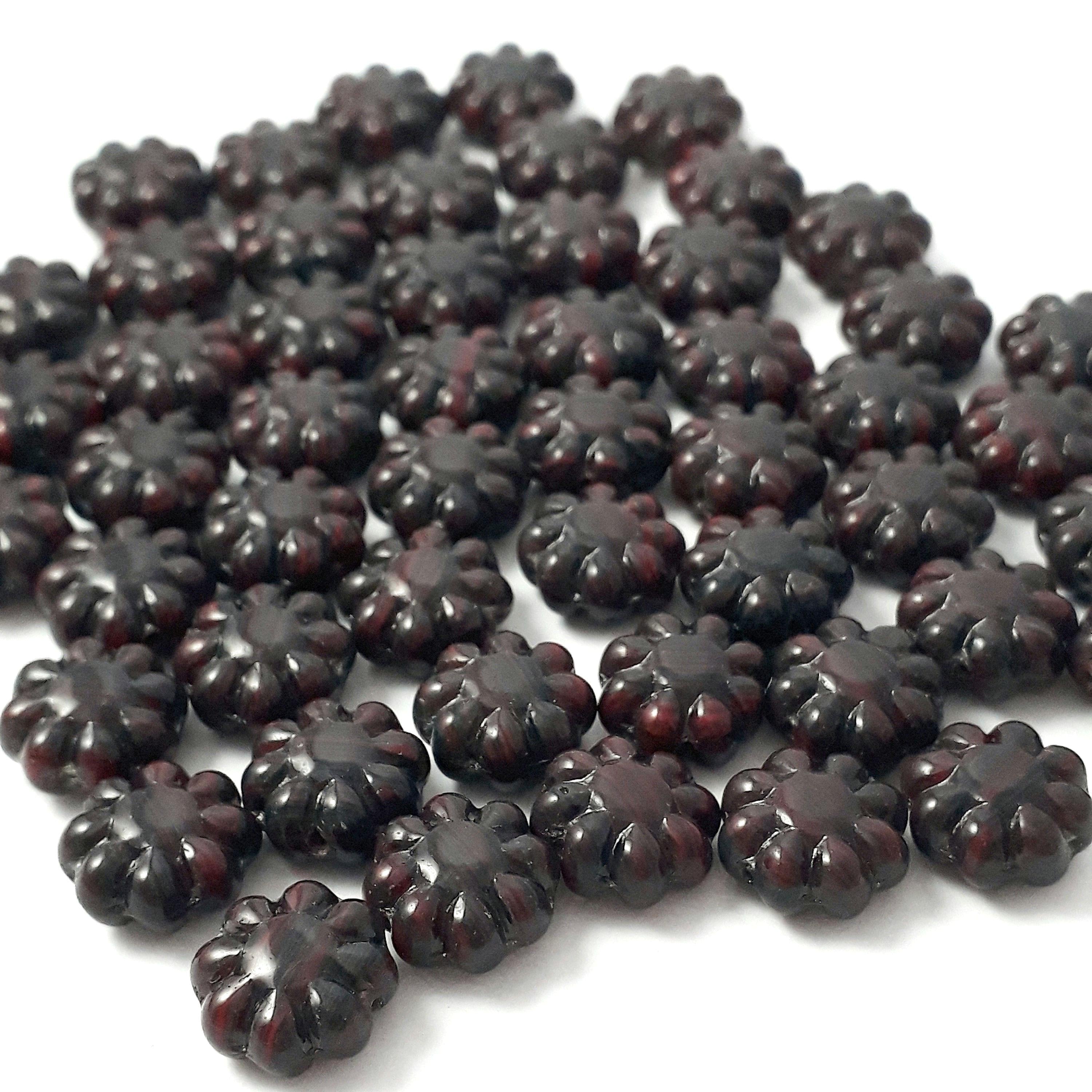 Black & Red Czech Glass Hawaiian Flower 9mm - 10pcs