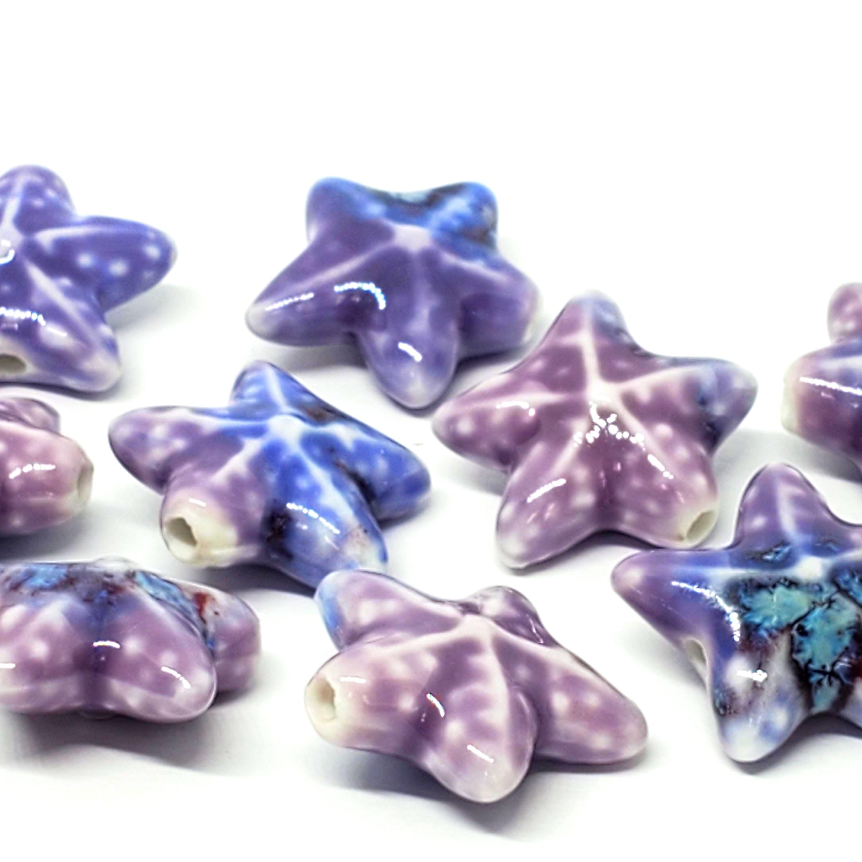 Two Tone Purple Starfish Glazed Ceramic 22mm - 2pcs