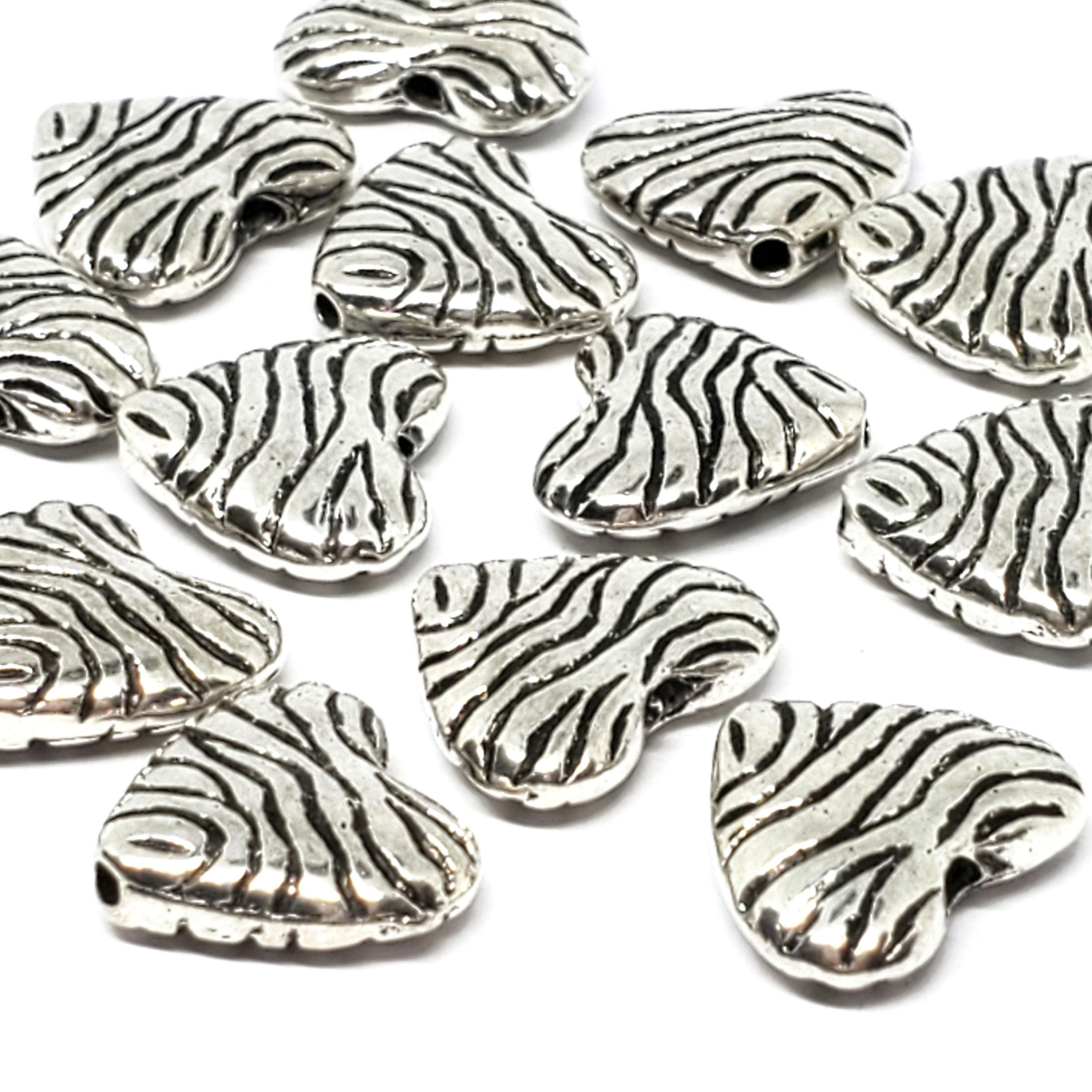 Zebra Animal Print Heart Antique Silver 15x13mm - 5pcs