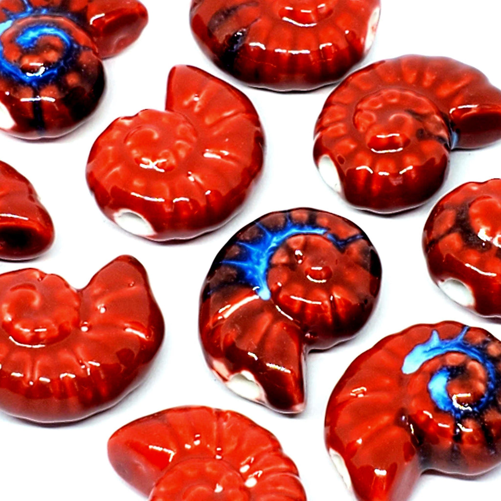 Red & Blue Seashell Chunky Glazed Ceramic 21x17mm - 2pcs