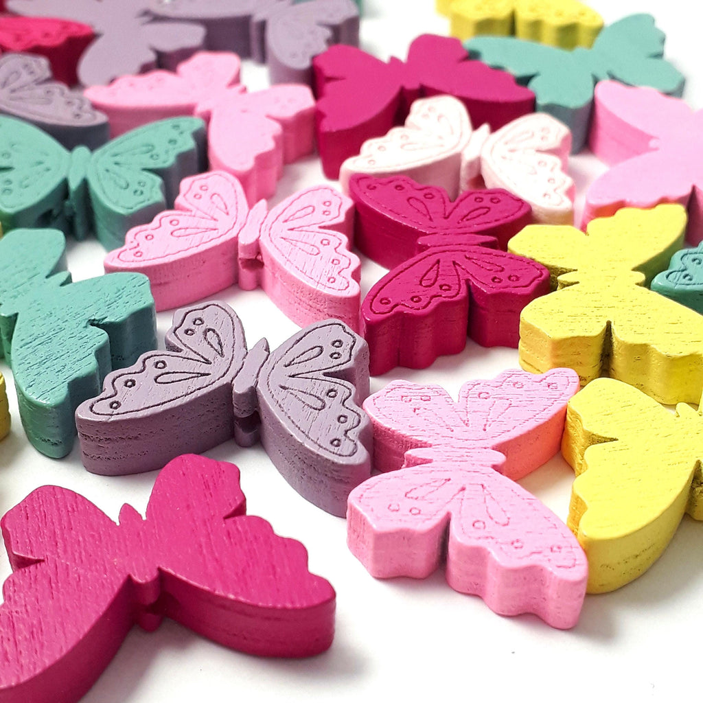 Wood Butterfly Mixed Colour 24x18mm - 10pcs