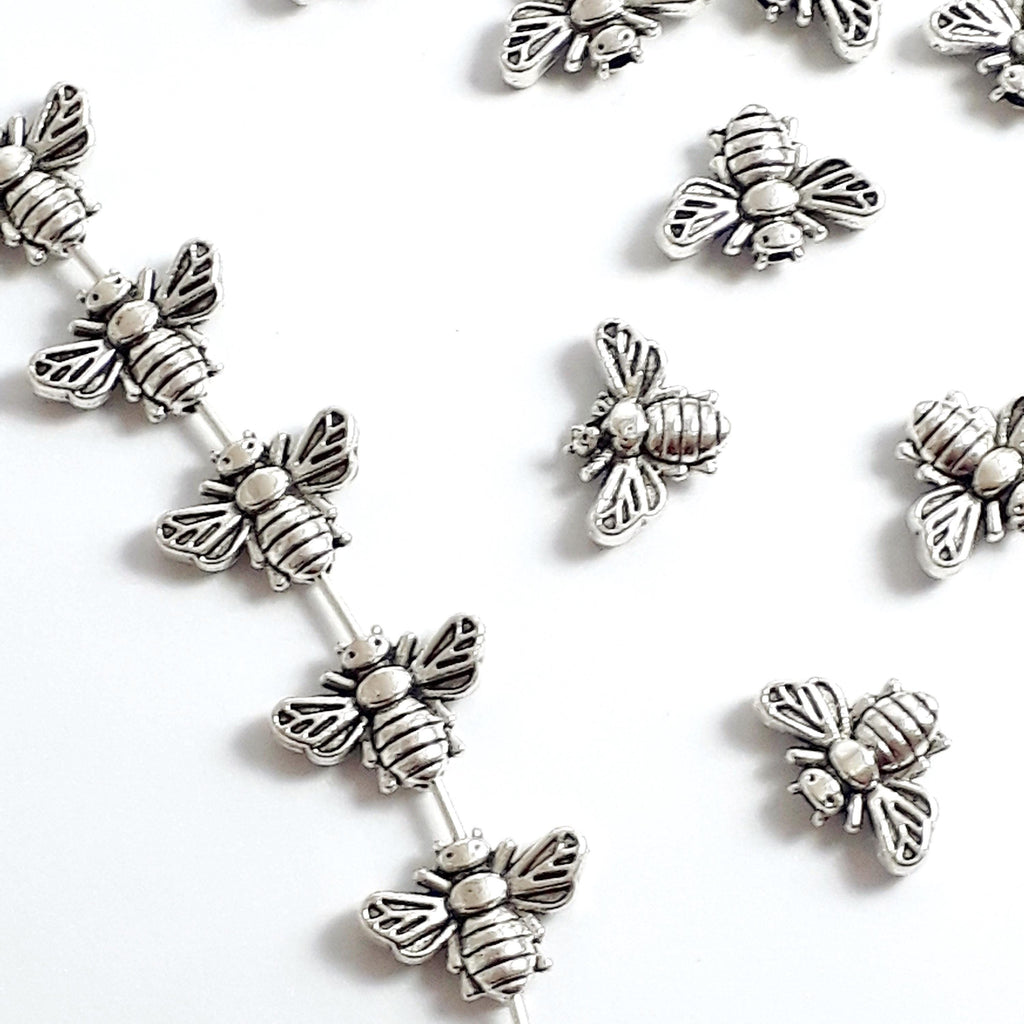 Bumble Bee Antique Silver 13x9mm - 20pcs
