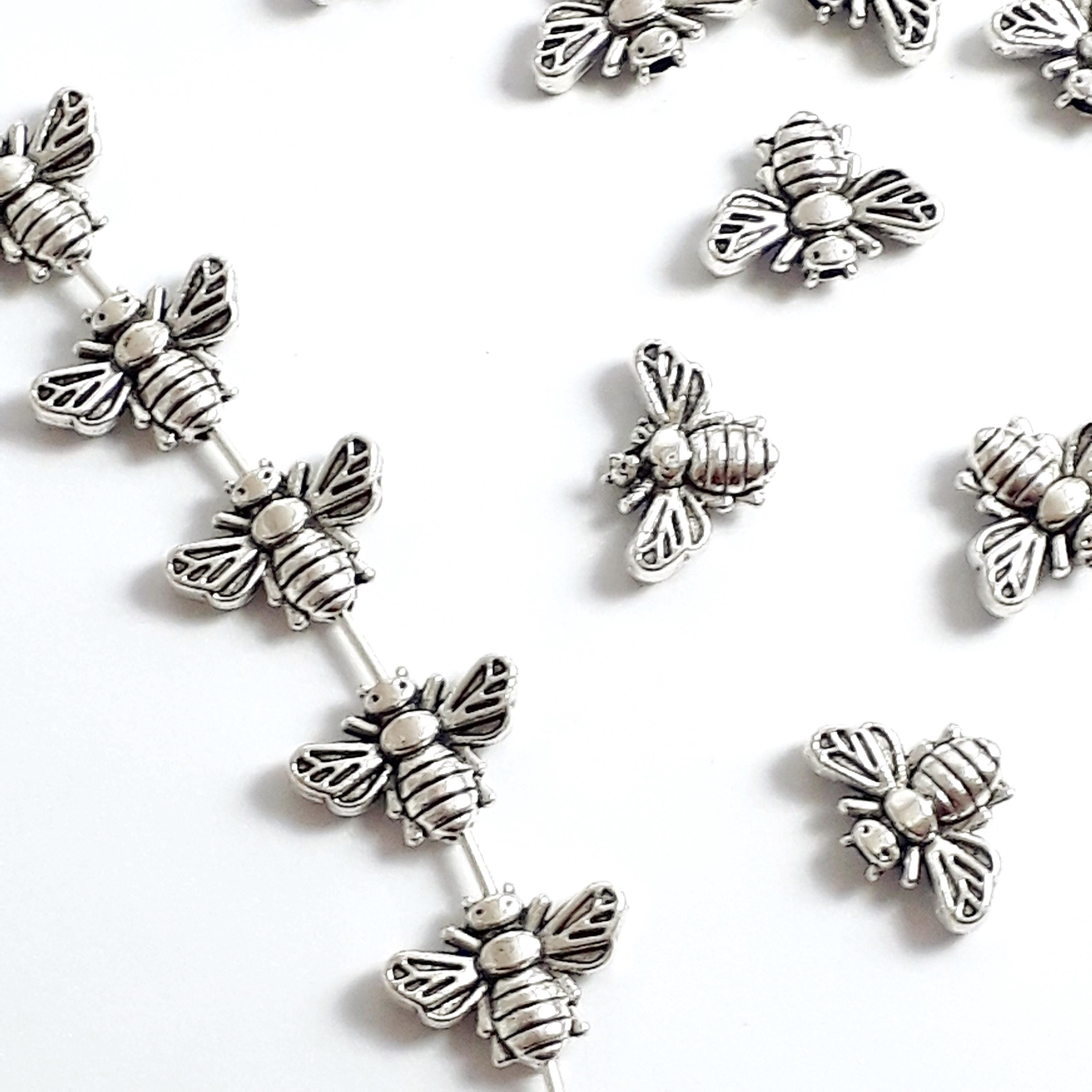 Bumble Bee Antique Silver 13x9mm - 20pcs