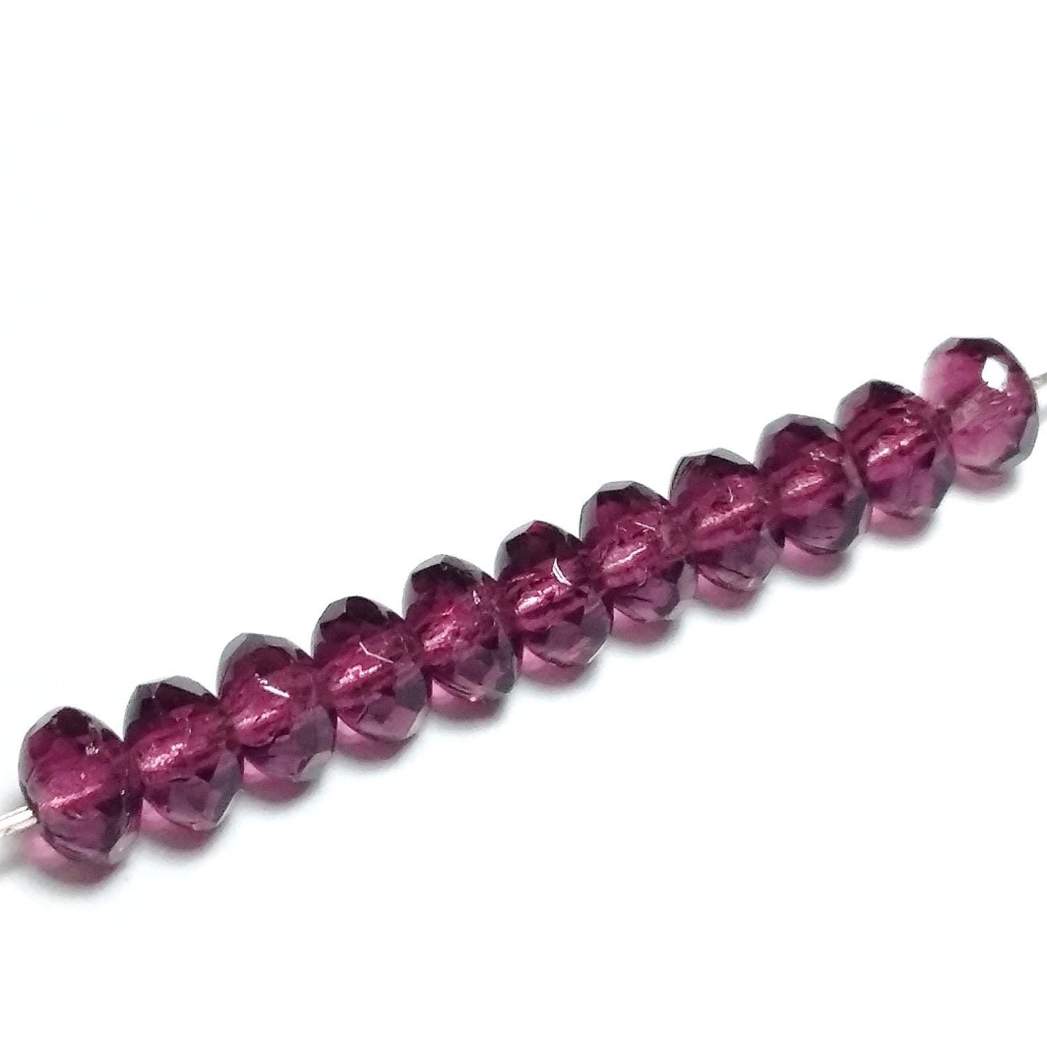 Amethyst Purple Czech Glass Rondelle 5x3mm - 40pcs