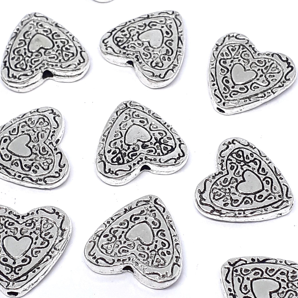 Carved Heart Antique Silver 14x13mm - 10pcs