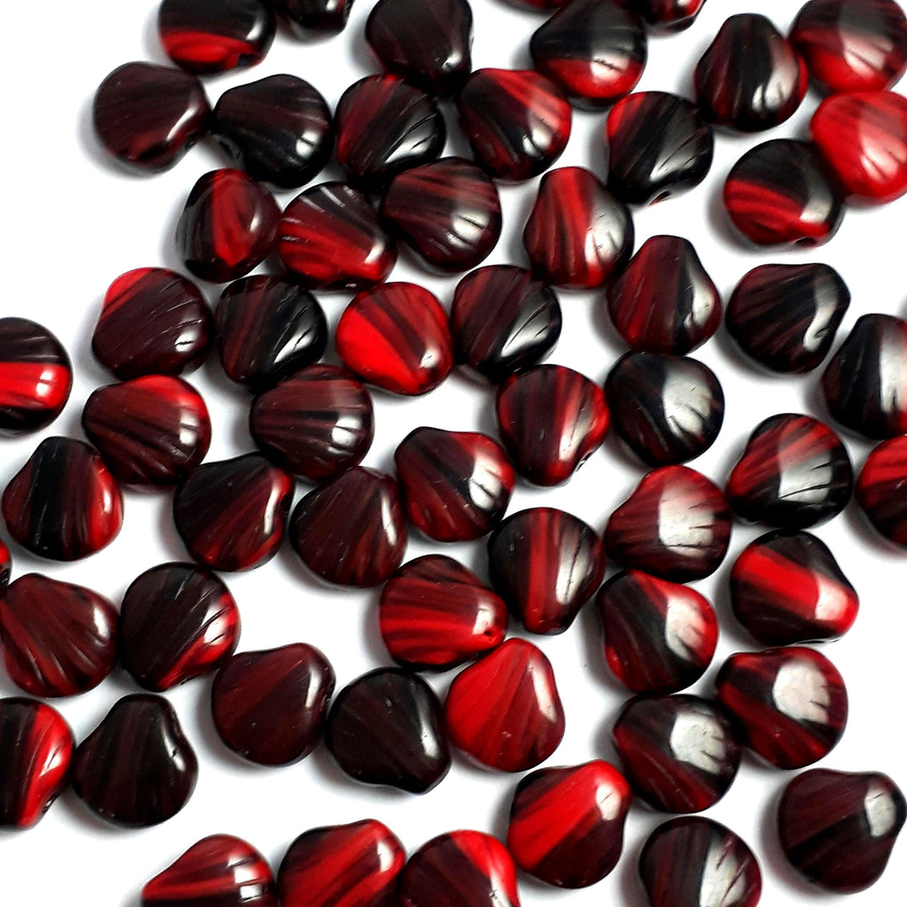 Red & Black Czech Glass Shell 9mm - 10pcs
