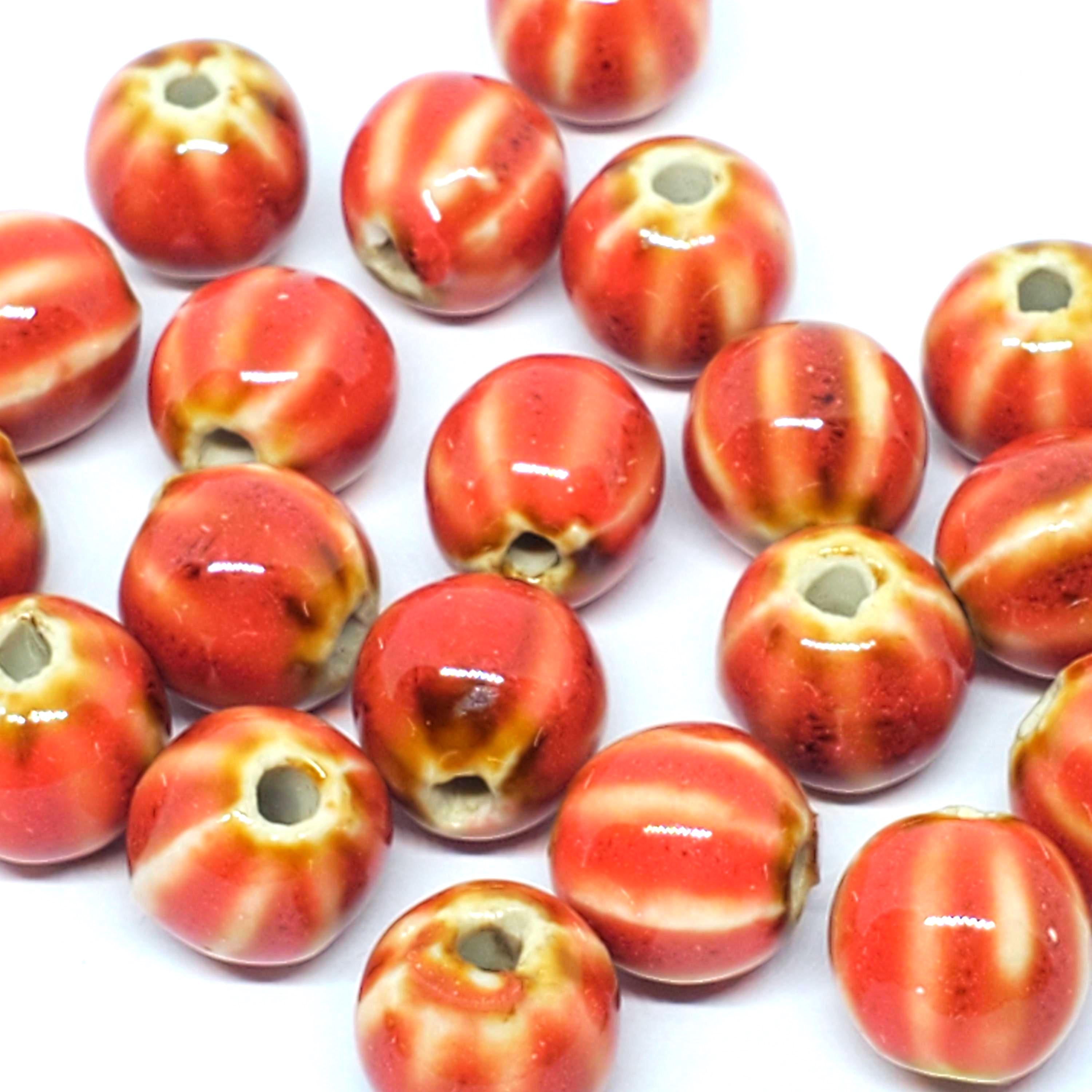Red Ceramic Round Fluted 10mm - 10pcs