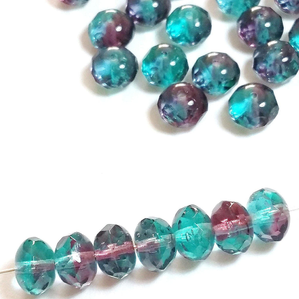 Blue & Purple Czech Glass Rondelle 9x6mm - 10pcs