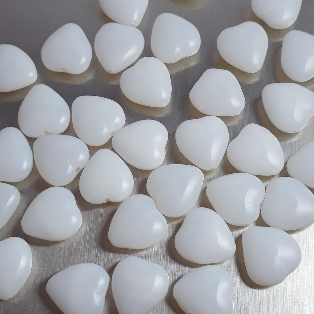 Cloudy White Czech Glass Heart 12mm - 10pcs