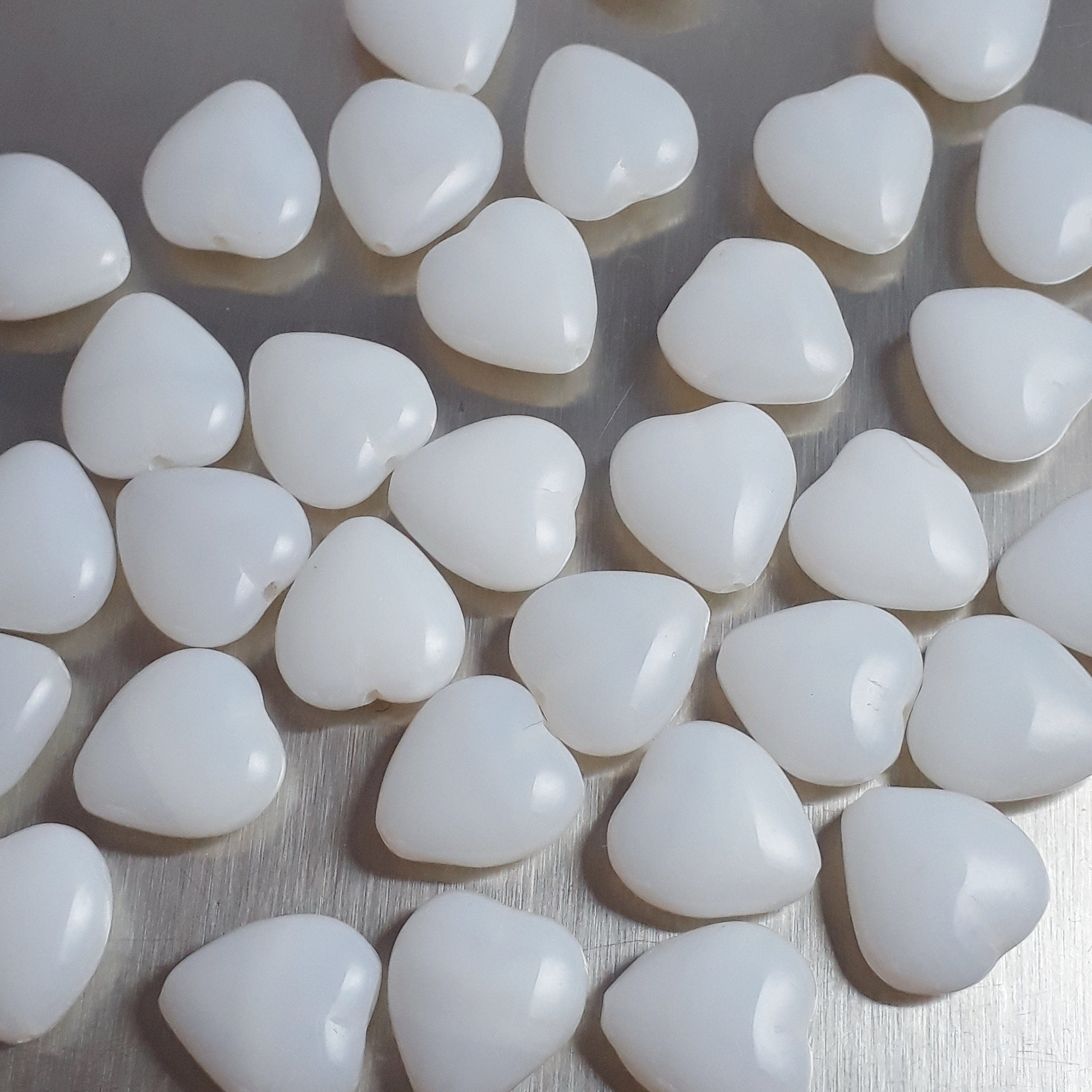 Cloudy White Czech Glass Heart 12mm - 10pcs