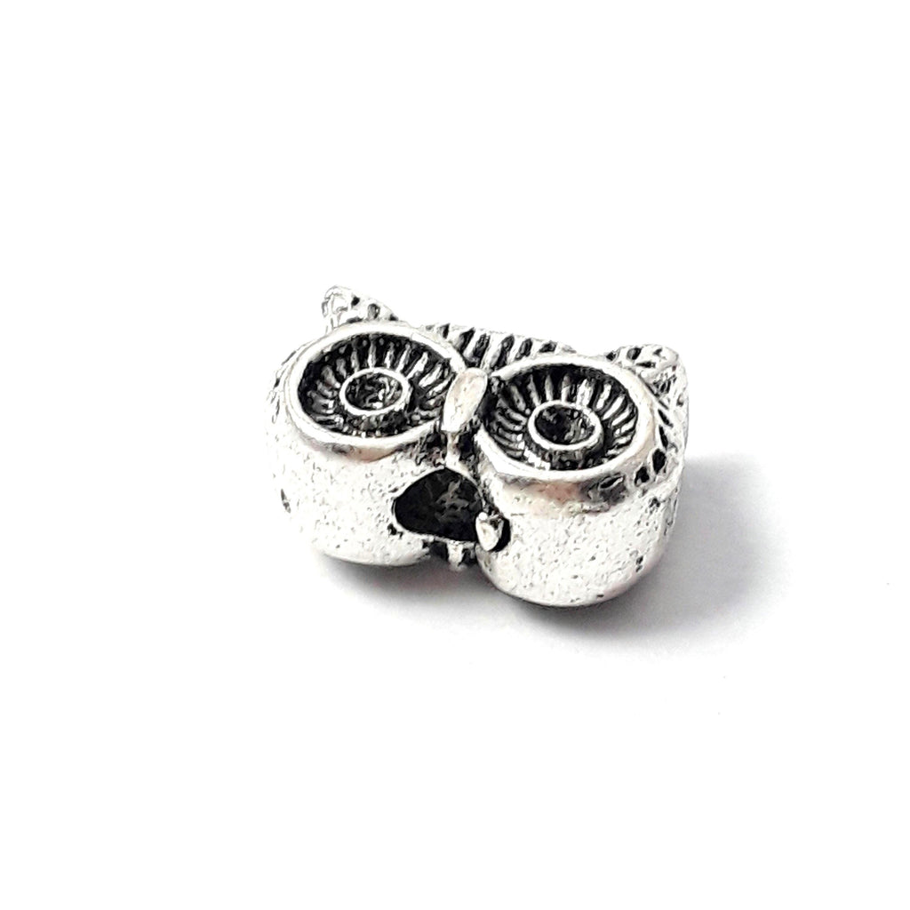 Owl Eye Antique Silver With Rhinestone Setting 12x8mm - 6pcs