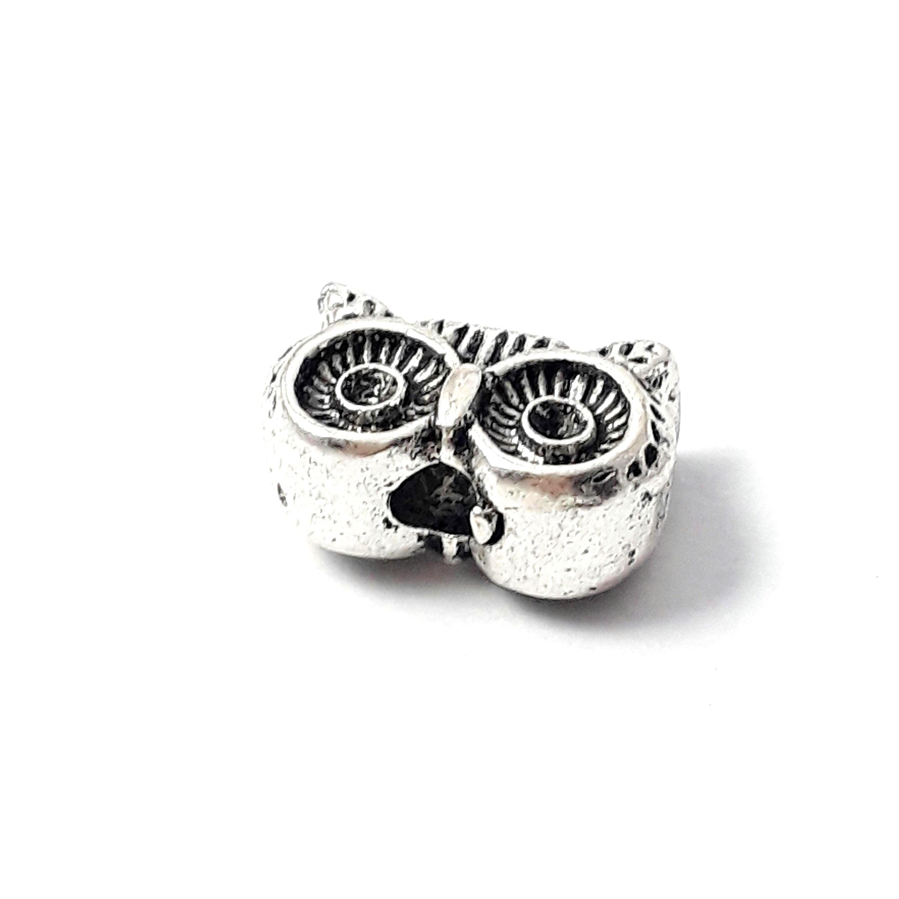 Owl Eye Antique Silver With Rhinestone Setting 12x8mm - 6pcs