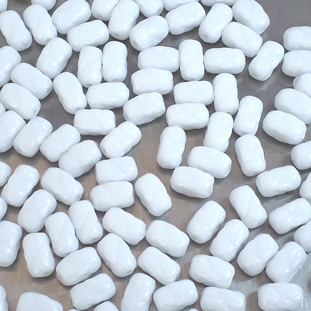 Opaque White Star Czech Glass Tube 6x4mm - 30pcs