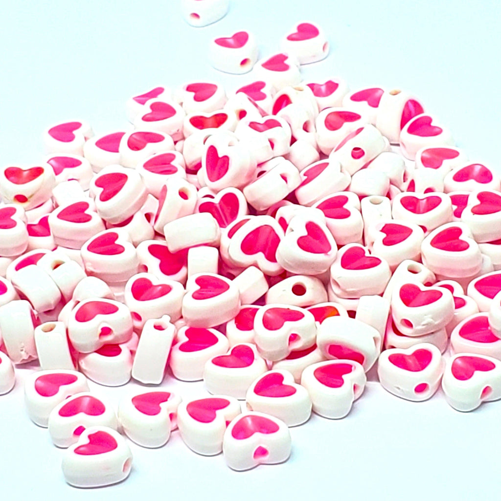 White & Pink Heart Acrylic 8x7mm - 50pcs