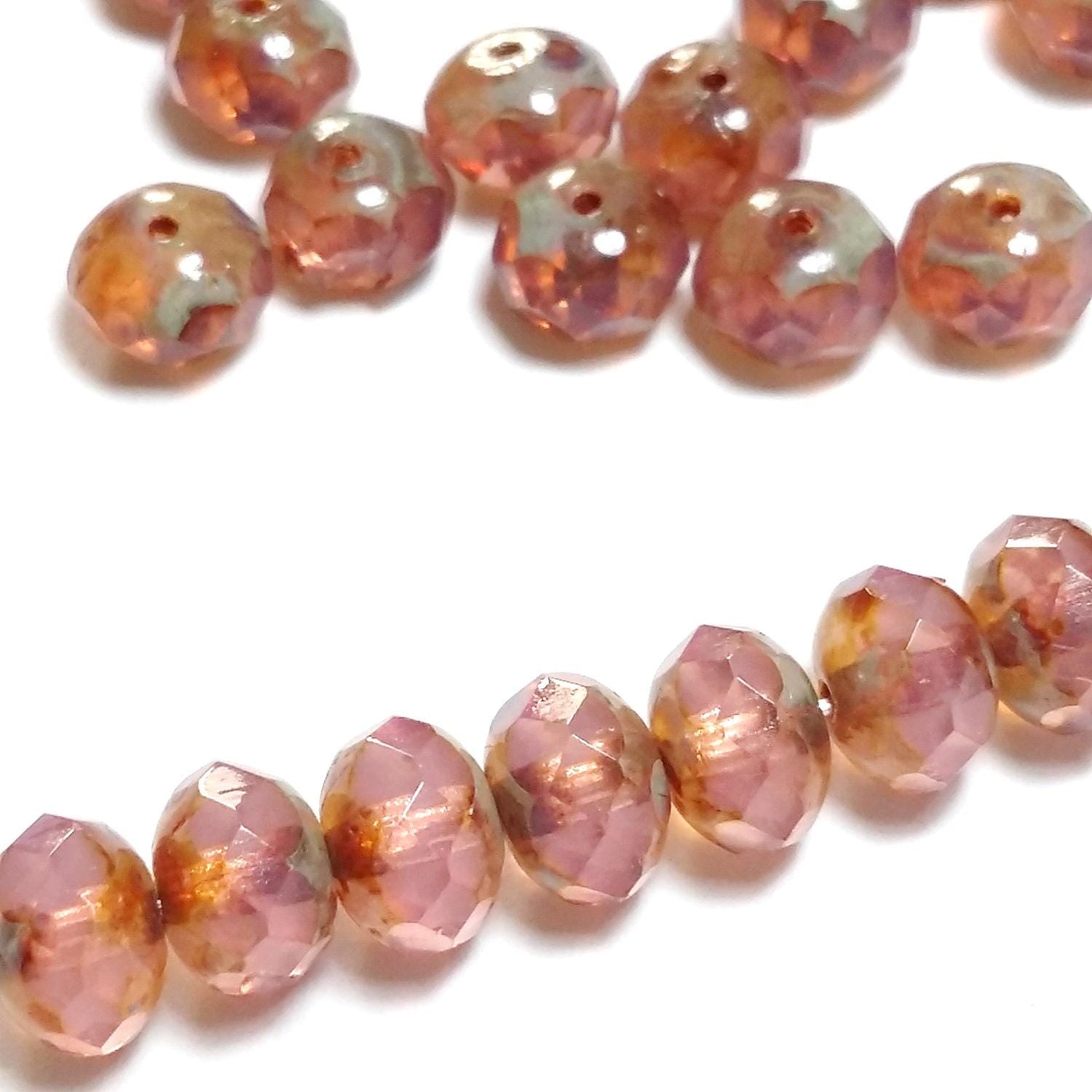 Pink Rondelle Czech Glass Faceted Cathedral 8x6mm - 6pcs