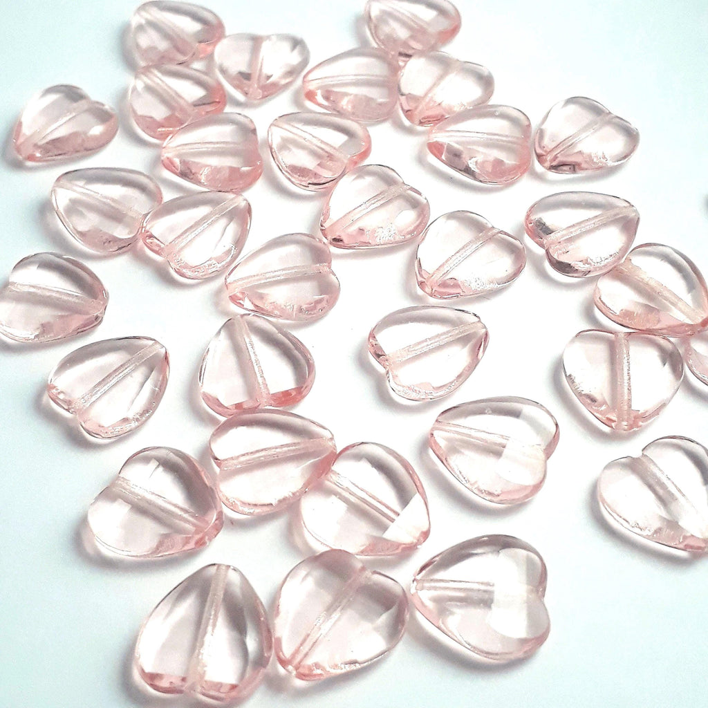 Light Pink Transparent Faceted Czech Glass Heart 12mm - 6pcs