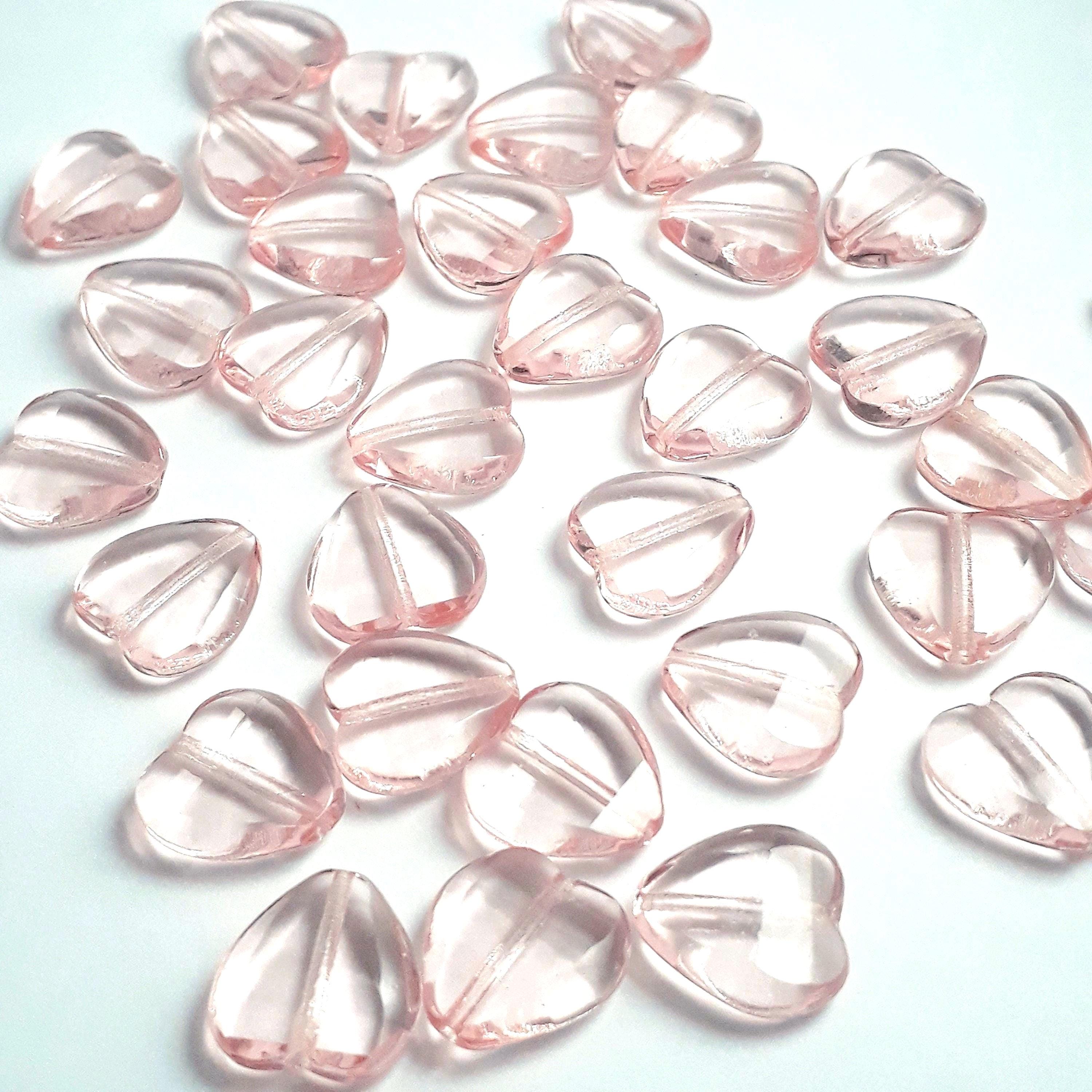 Light Pink Transparent Faceted Czech Glass Heart 12mm - 6pcs