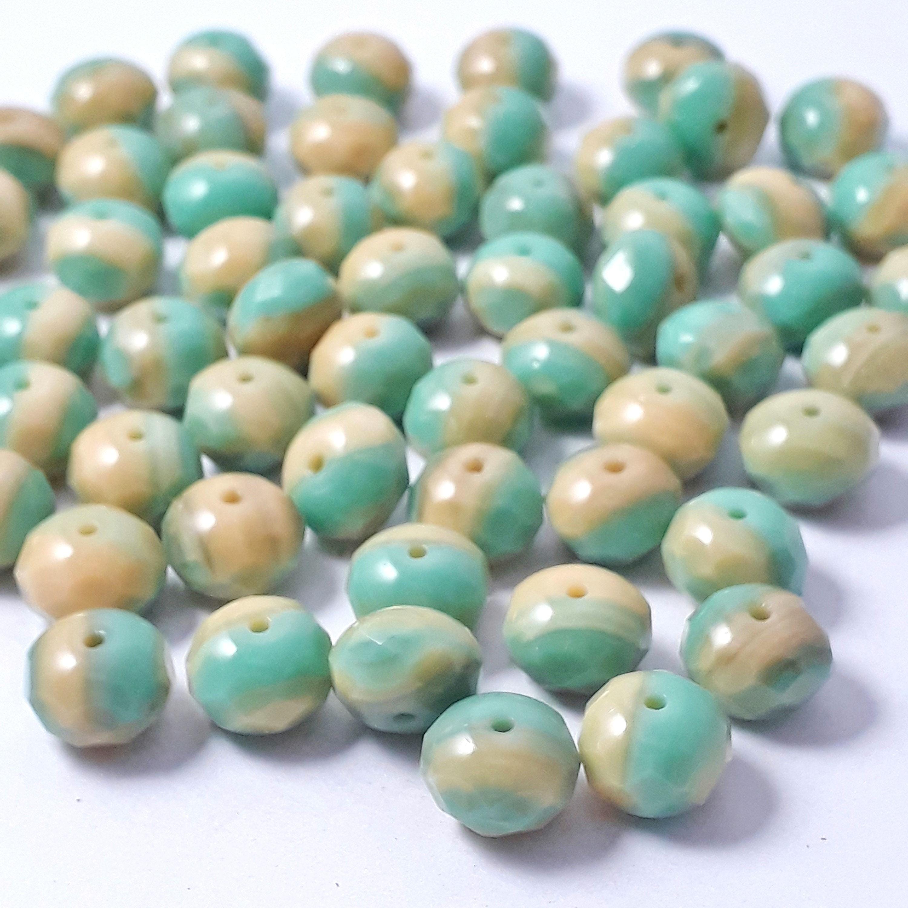 Turquoise & Cream Czech Glass Rondelle 9x6mm - 10pcs