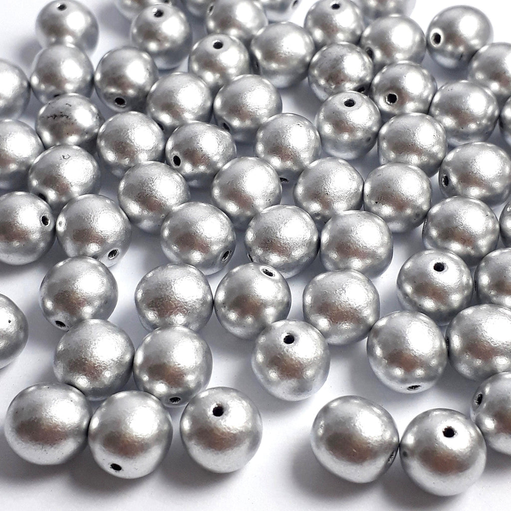 Pearlized Silver Czech Glass Round 8mm - 20pcs