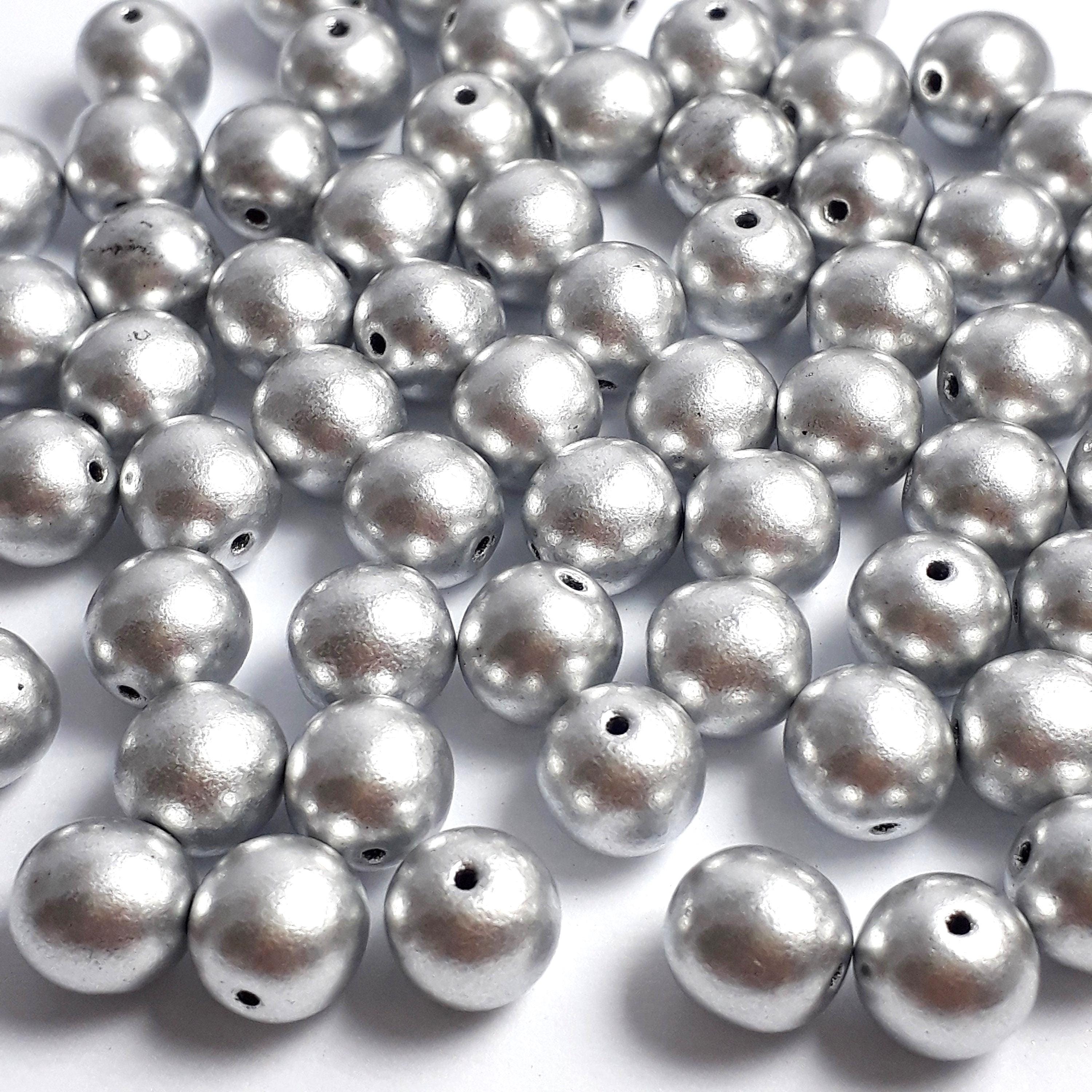 Pearlized Silver Czech Glass Round 8mm - 20pcs