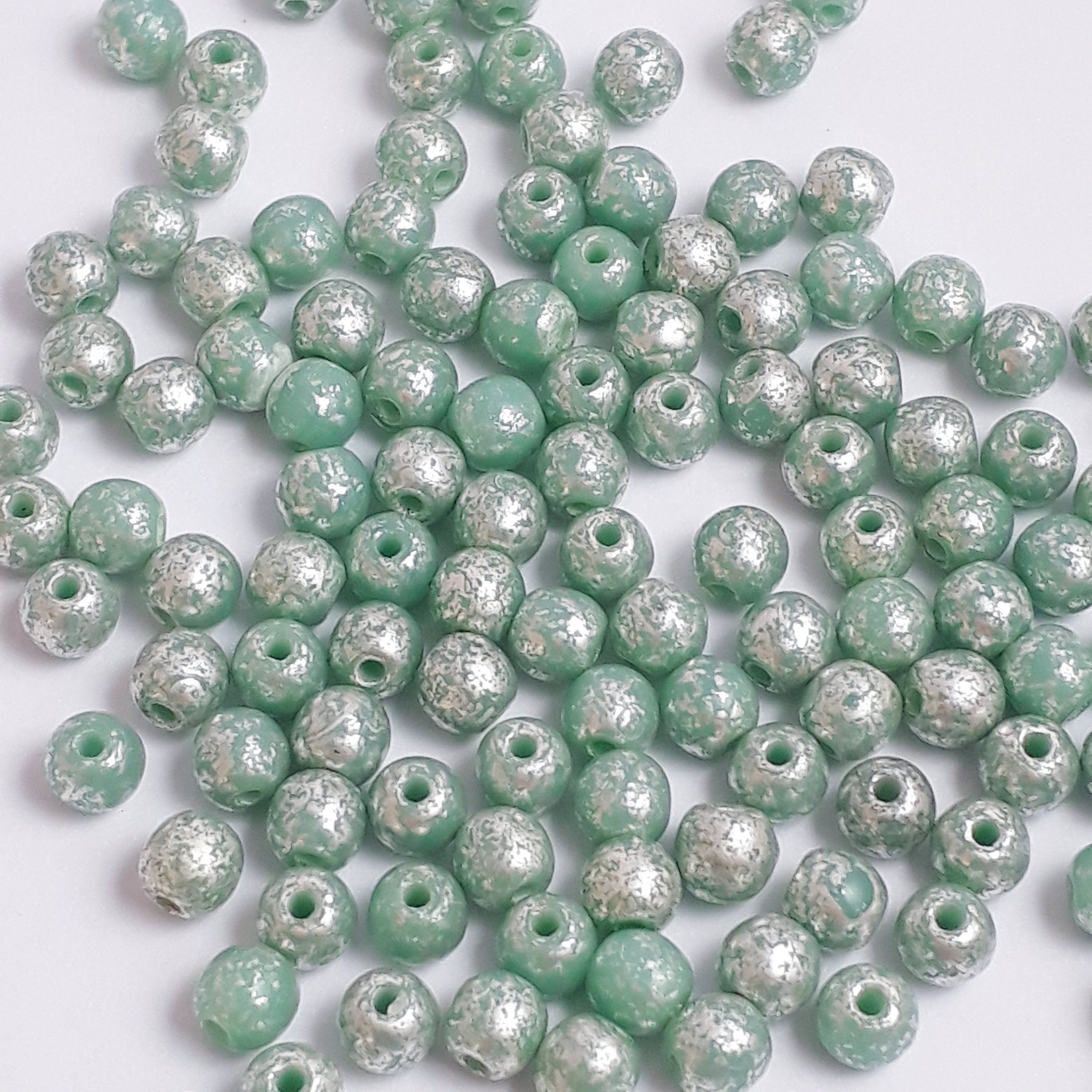 Green & Silver Mottled Czech Glass Round 3mm - 120pcs
