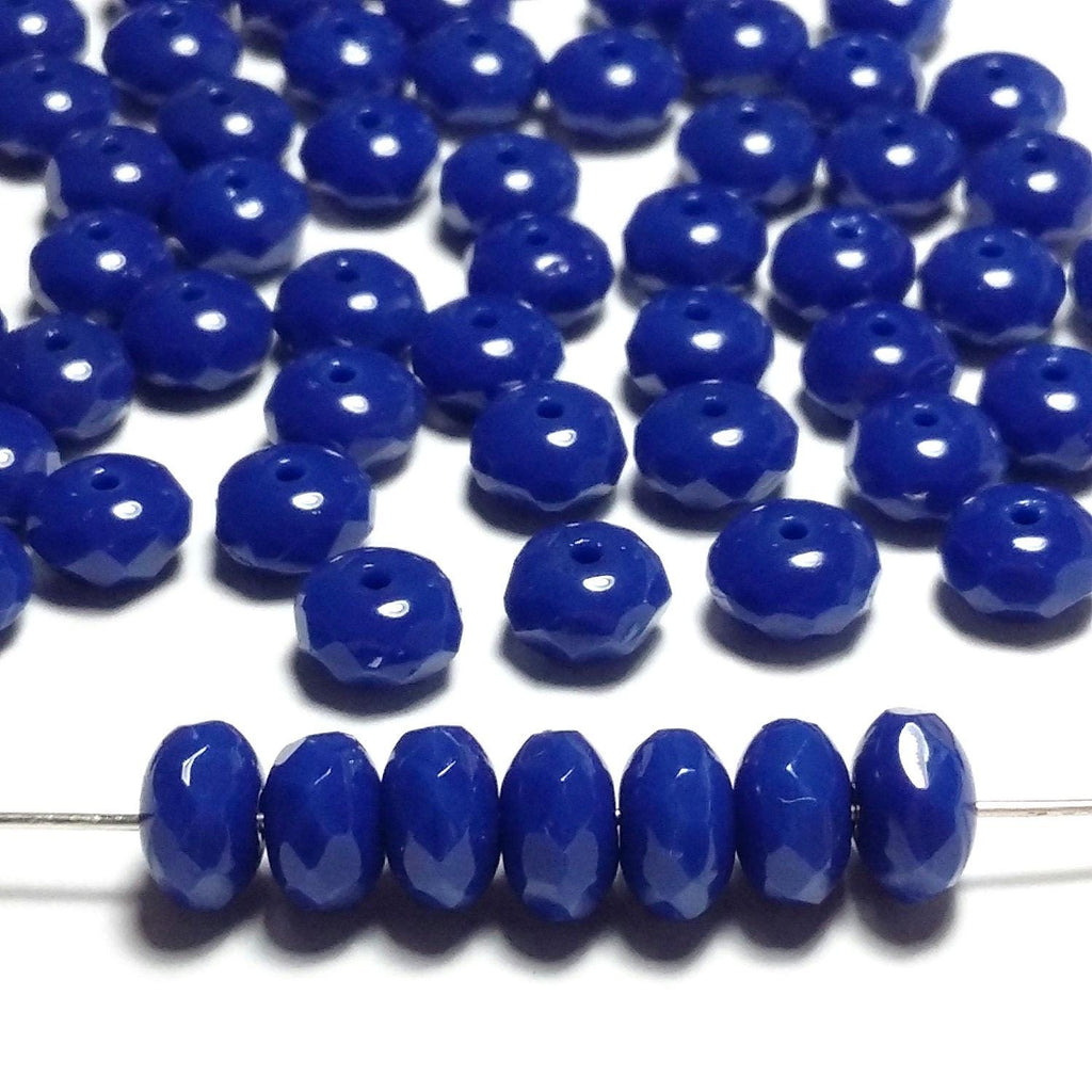 Royal Blue Faceted Czech Glass Rondelle 7x4mm - 20pcs