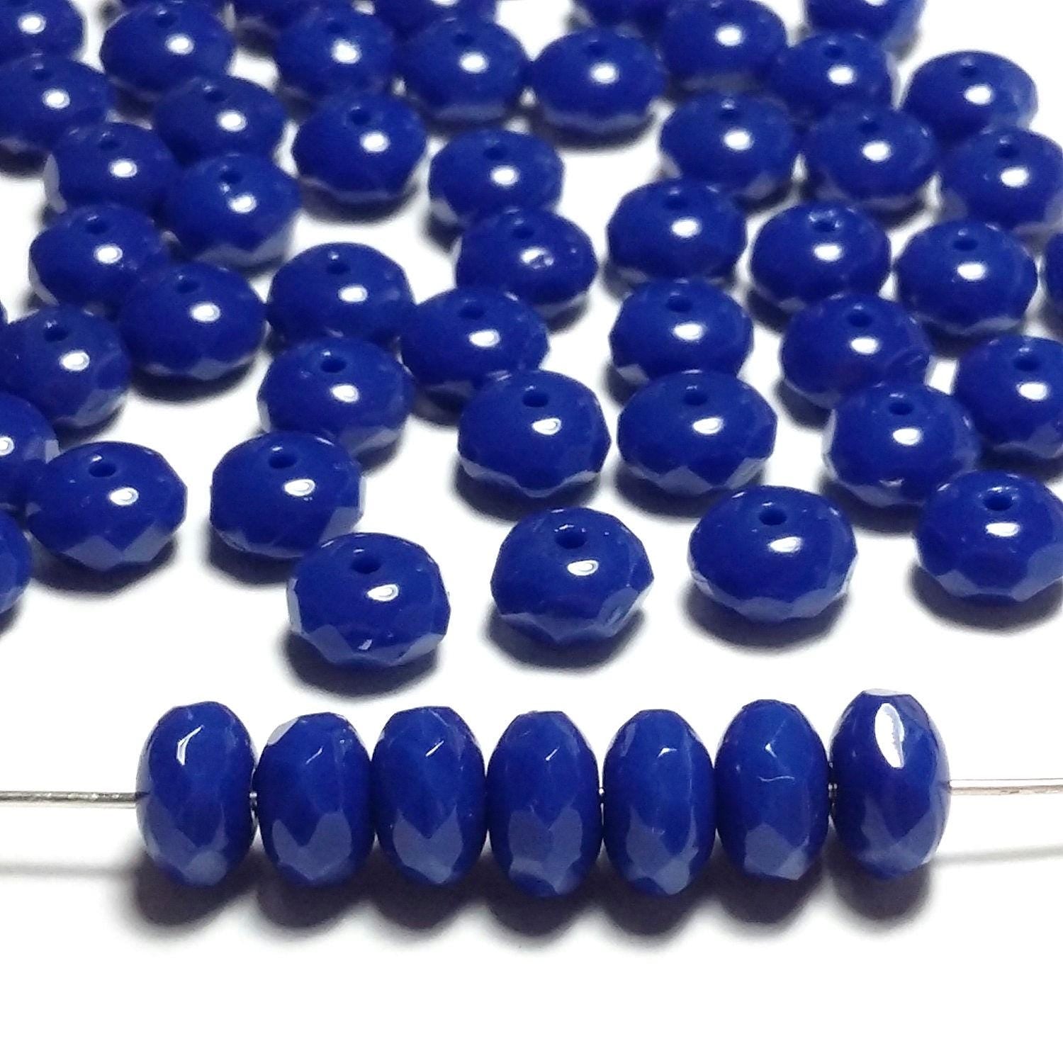 Royal Blue Faceted Czech Glass Rondelle 7x4mm - 20pcs