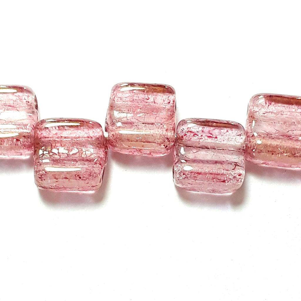 2-Hole Rose Gold Czech Glass Square 6mm - 20pcs