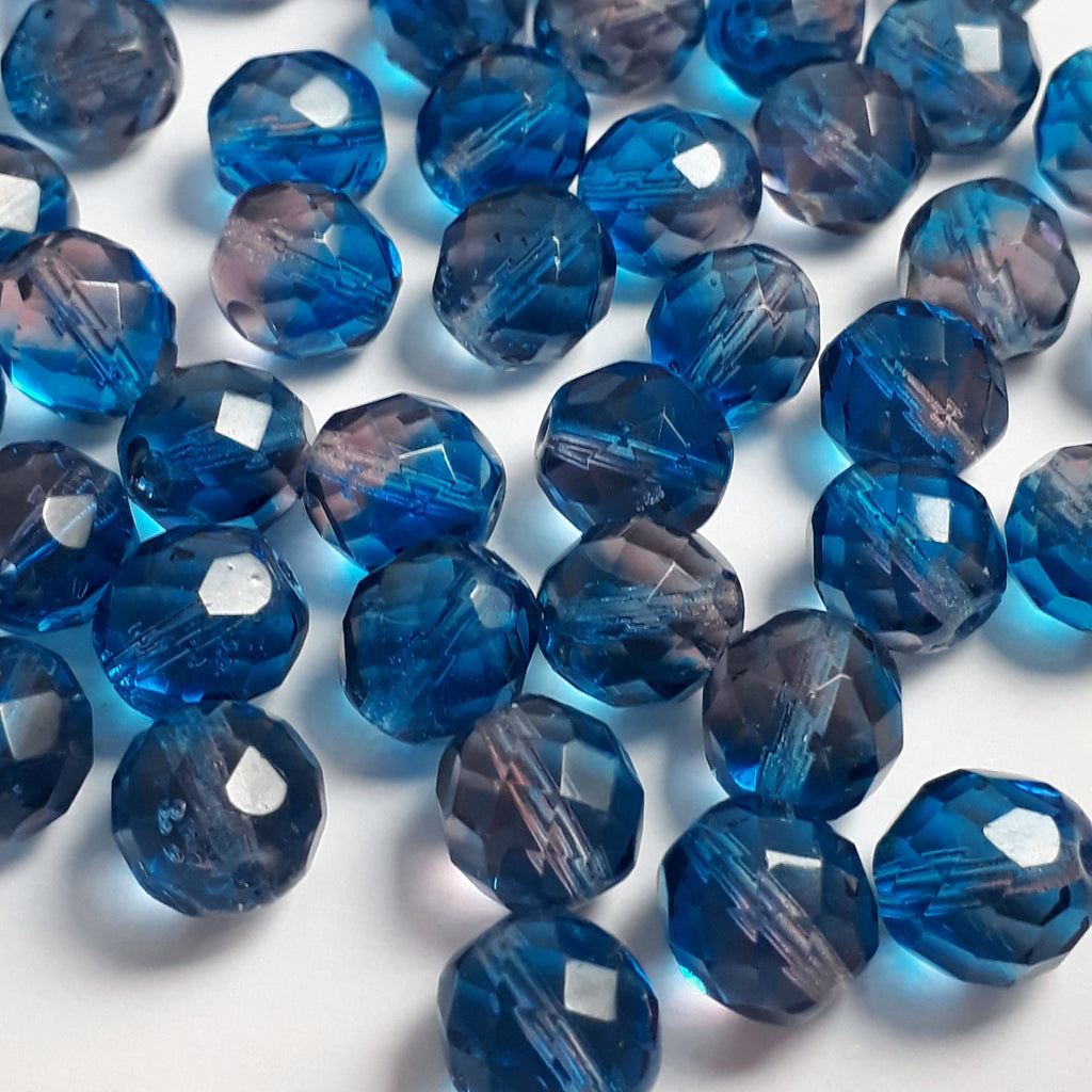 Blue & Purple Faceted Czech Glass 10x9mm - 10pcs
