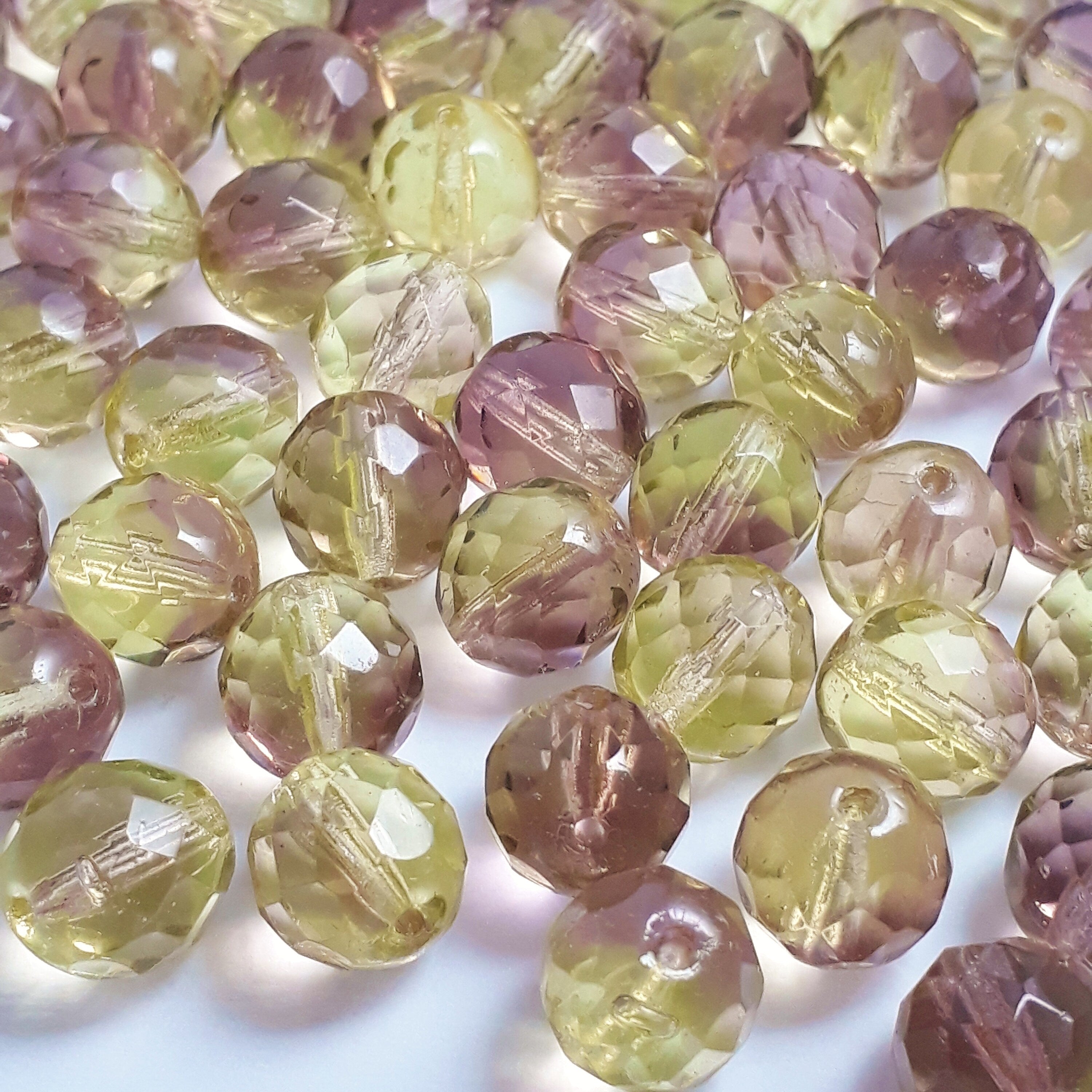 Pink & Green Faceted Czech Glass 10mm - 10pcs