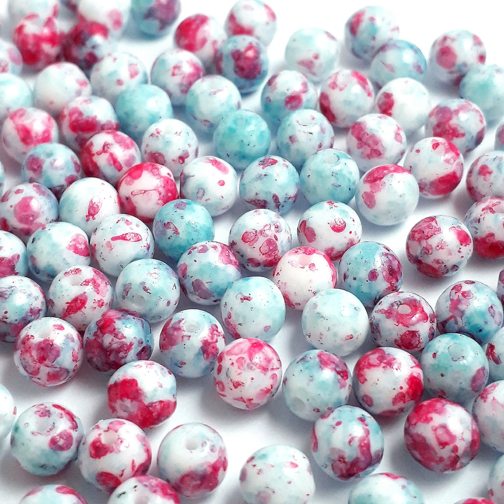 White, Blue & Pink Mottled Czech Glass Round 5mm - 40pcs