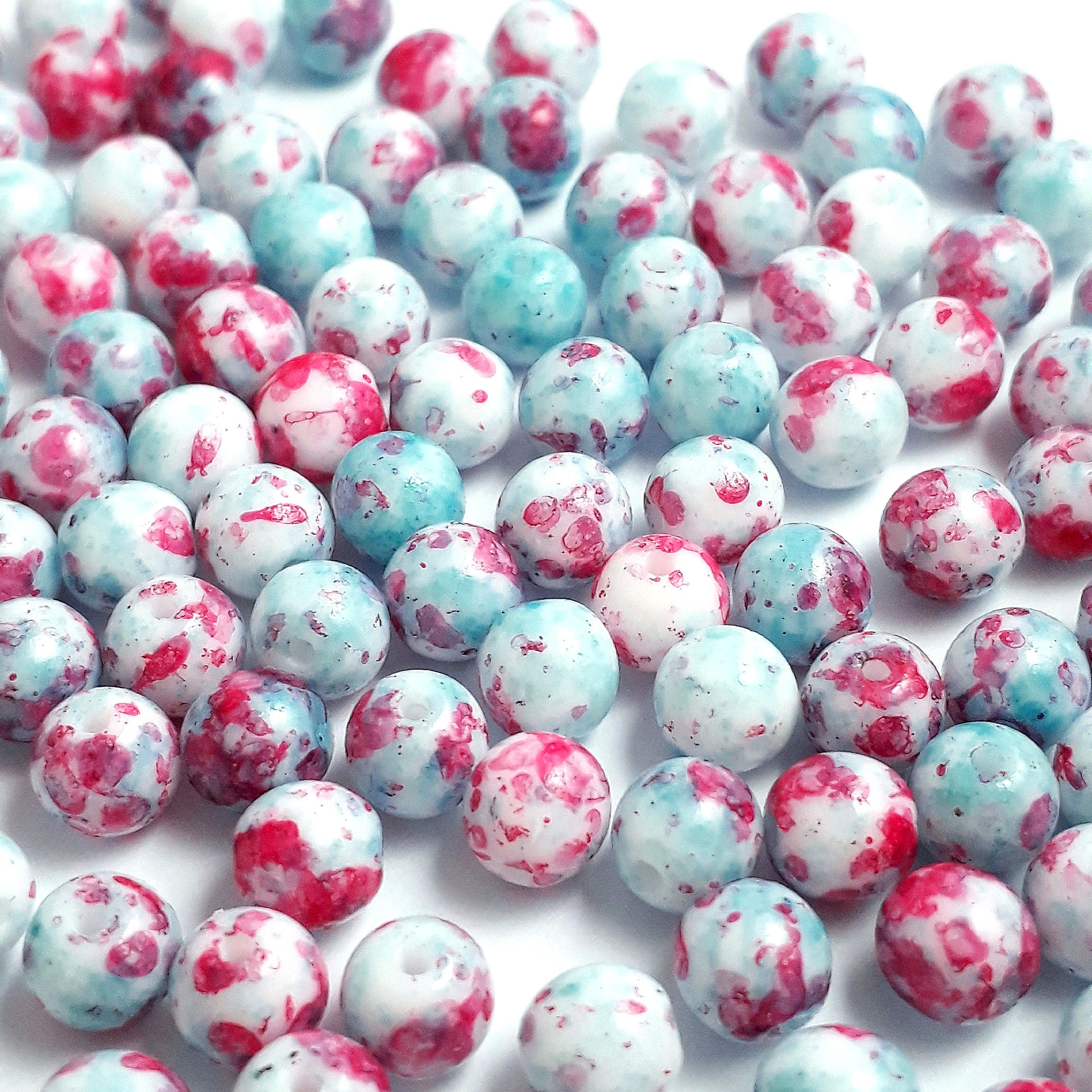 White, Blue & Pink Mottled Czech Glass Round 5mm - 40pcs