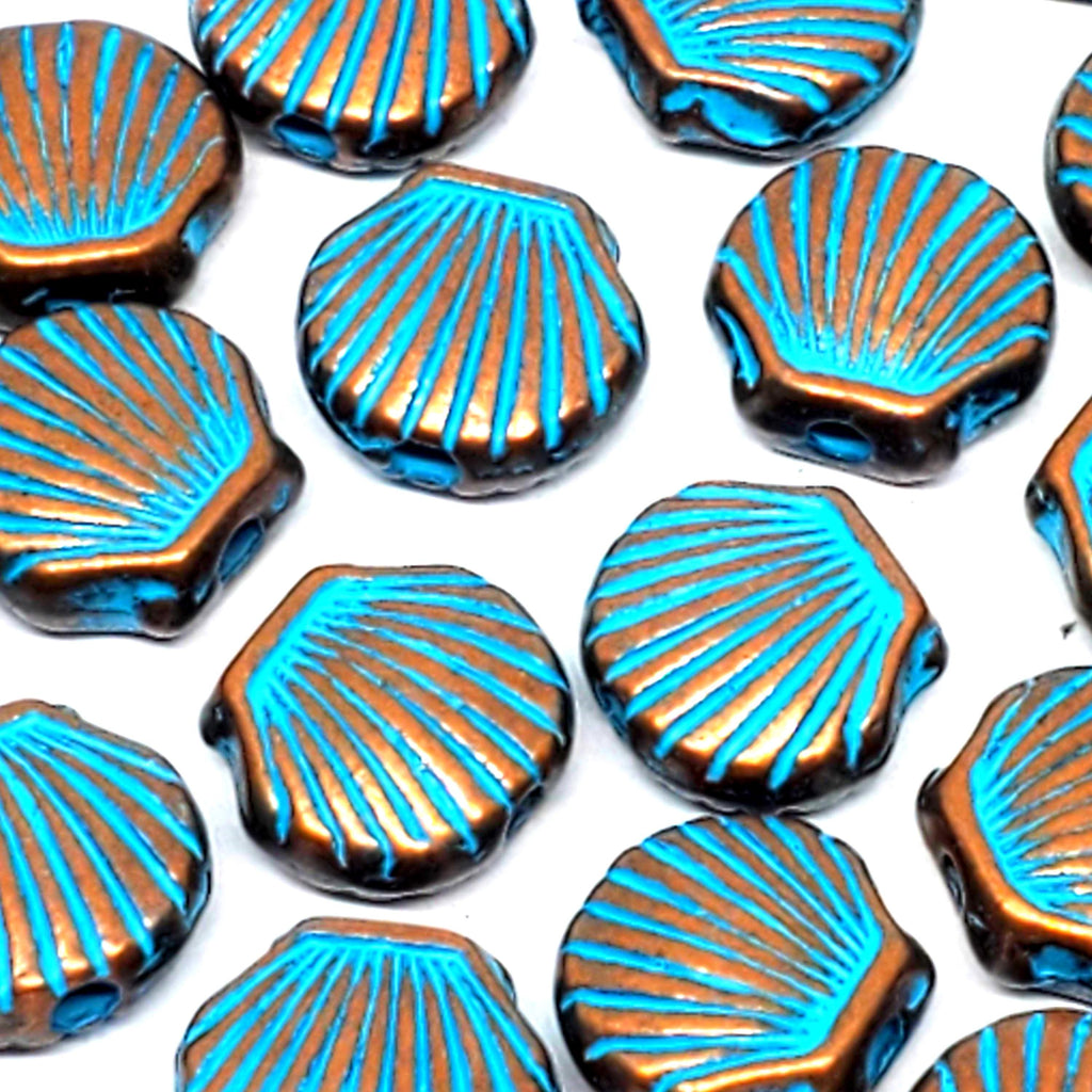 Scallop Shell Patina Antique Copper 9x8mm - 10pcs