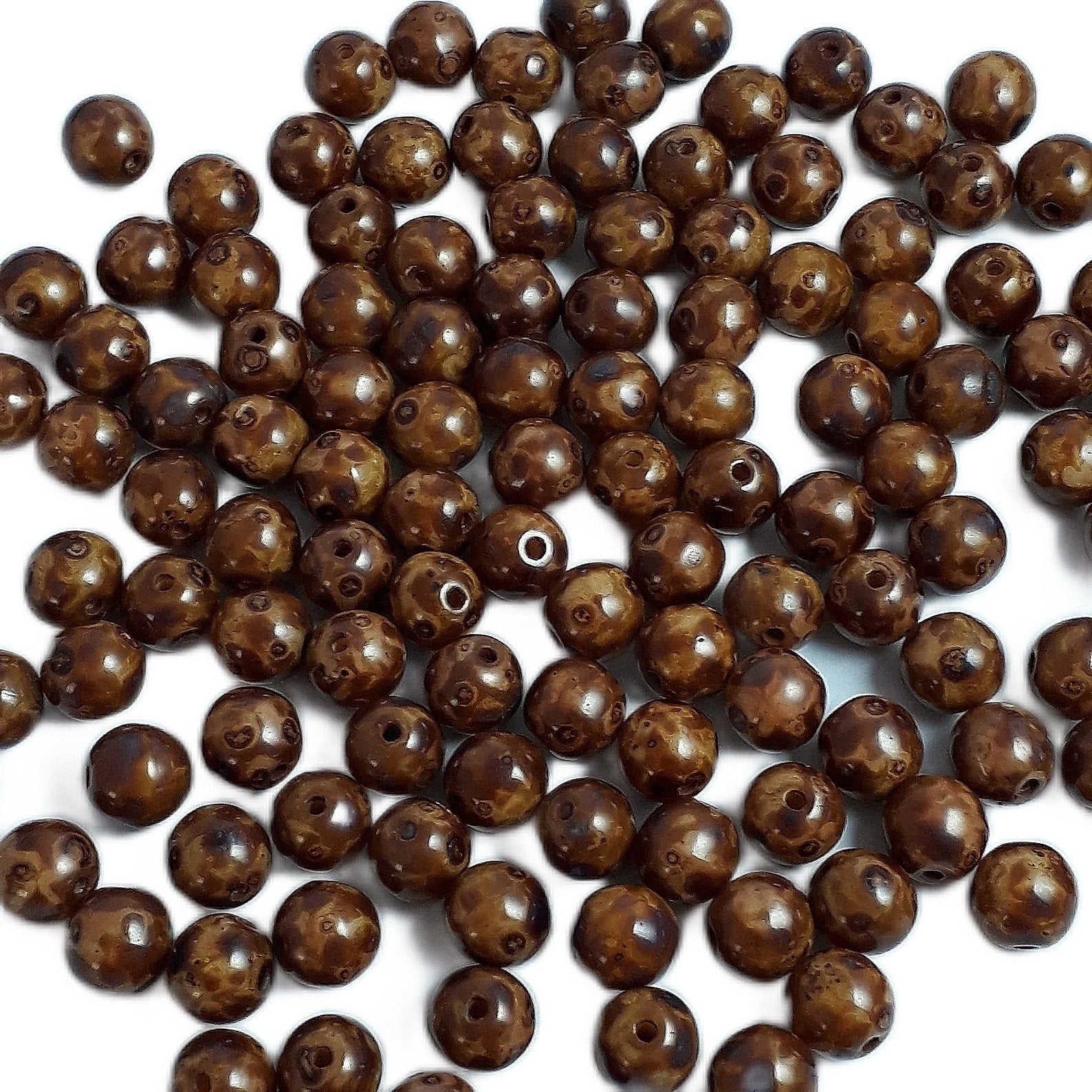 Dark Brown Picasso Czech Glass Druk Round 6mm - 30pcs
