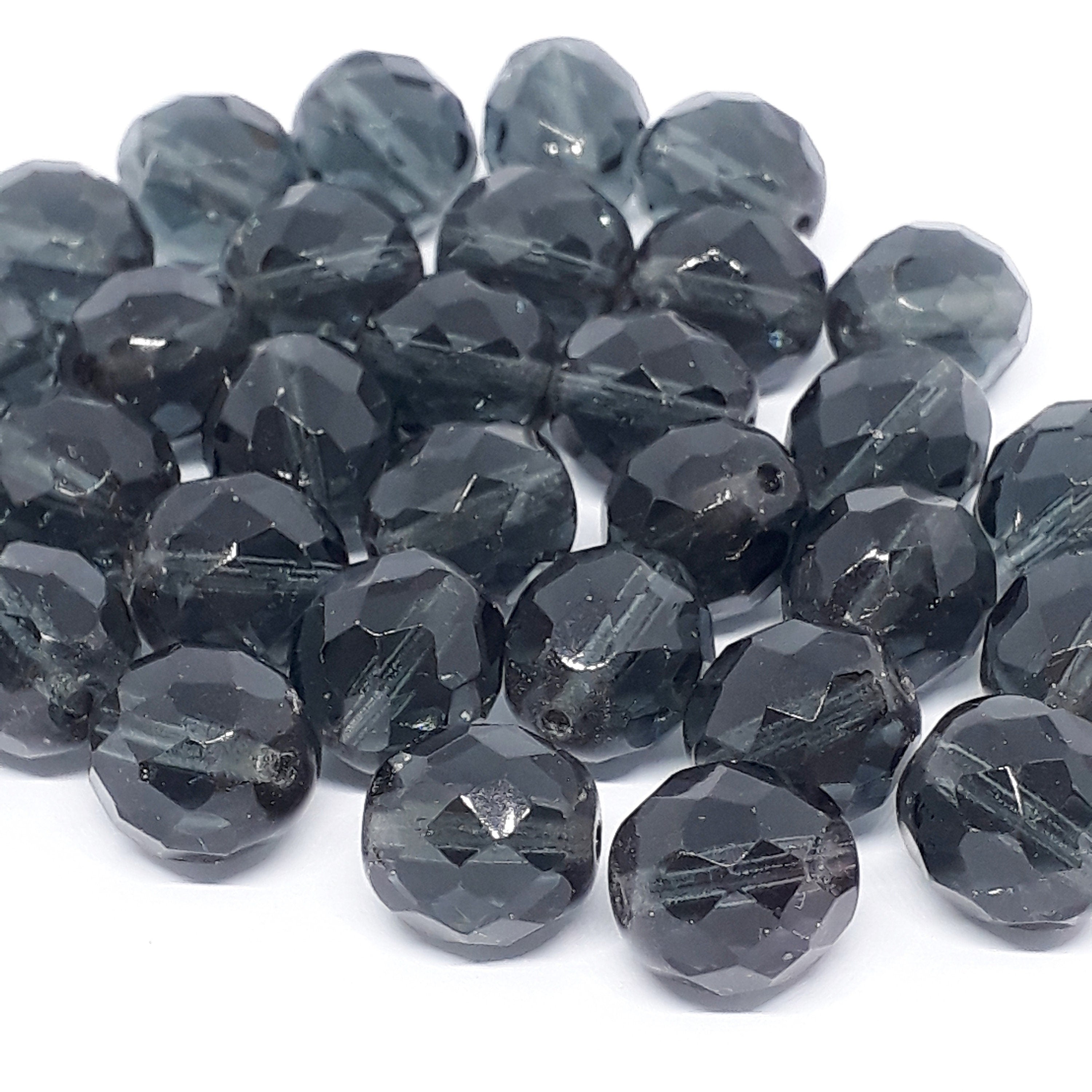 Slate Grey Faceted Czech Glass Round 12x11mm - 6pcs