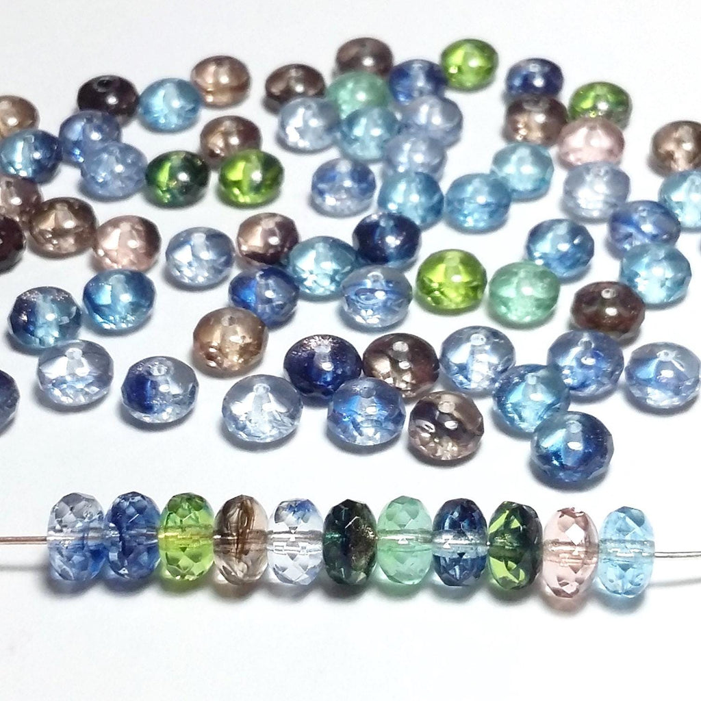 Blue, Green & Pink Czech Glass Rondelle 7x4mm - 20pcs