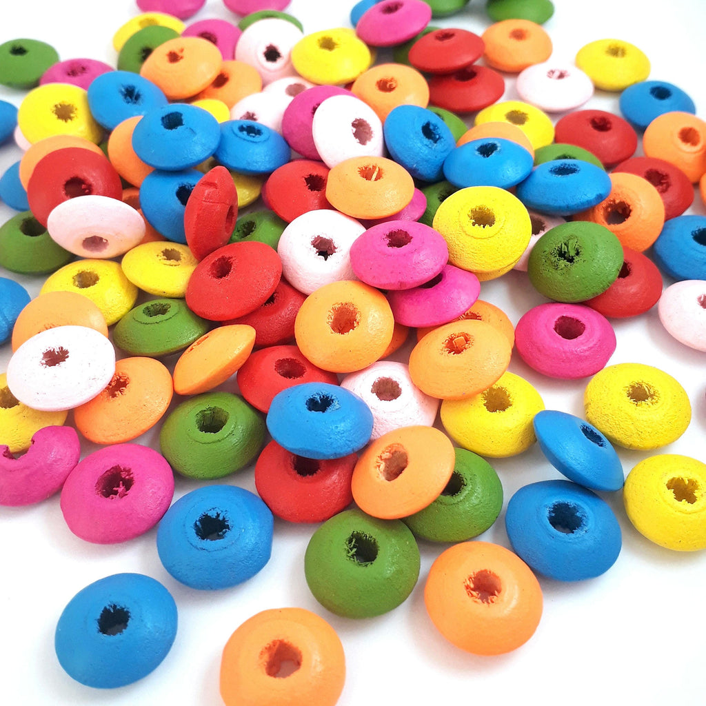 Wooden Rondelle Mixed Colour 14x6mm - 100pcs